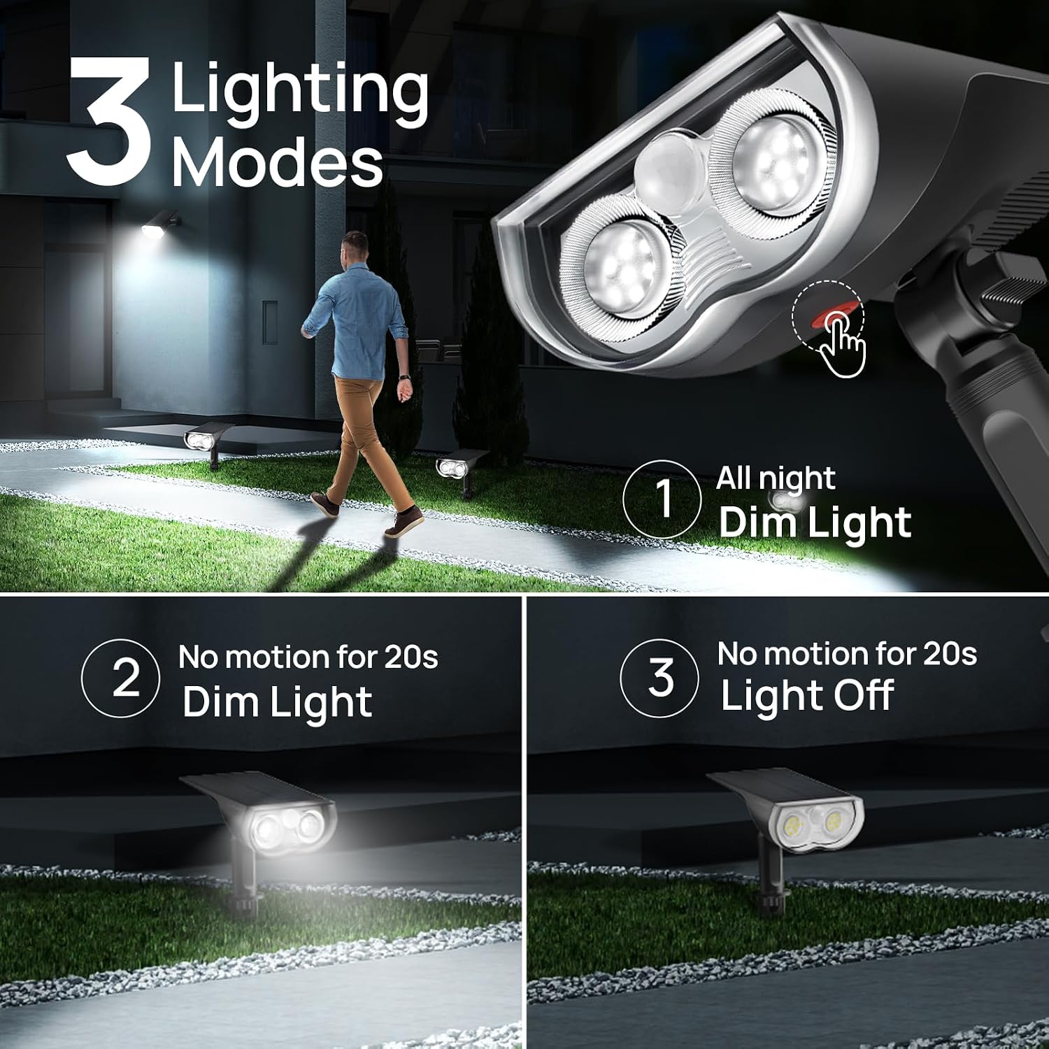 Detalle de Linkind Lampe Solaire Extérieure Détecteur de Mouvement 1000LM — Lot de 2, IP67, 650 lm (6500 K), 2 en 1