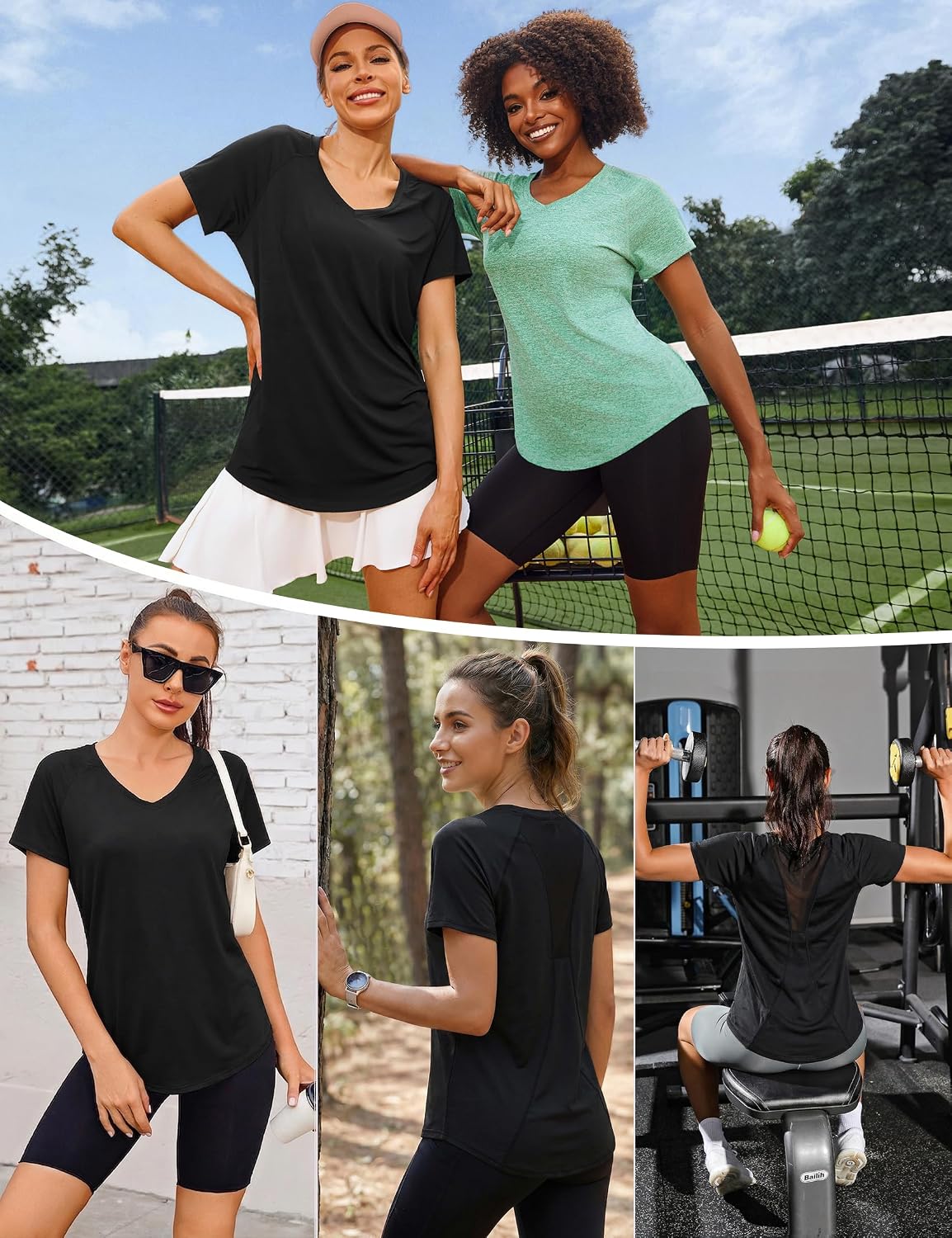 Thumbnail 5 de Wayleb Gym Tops Women: V-Neck Quick-Dry Fitness Tee for Yoga and Running