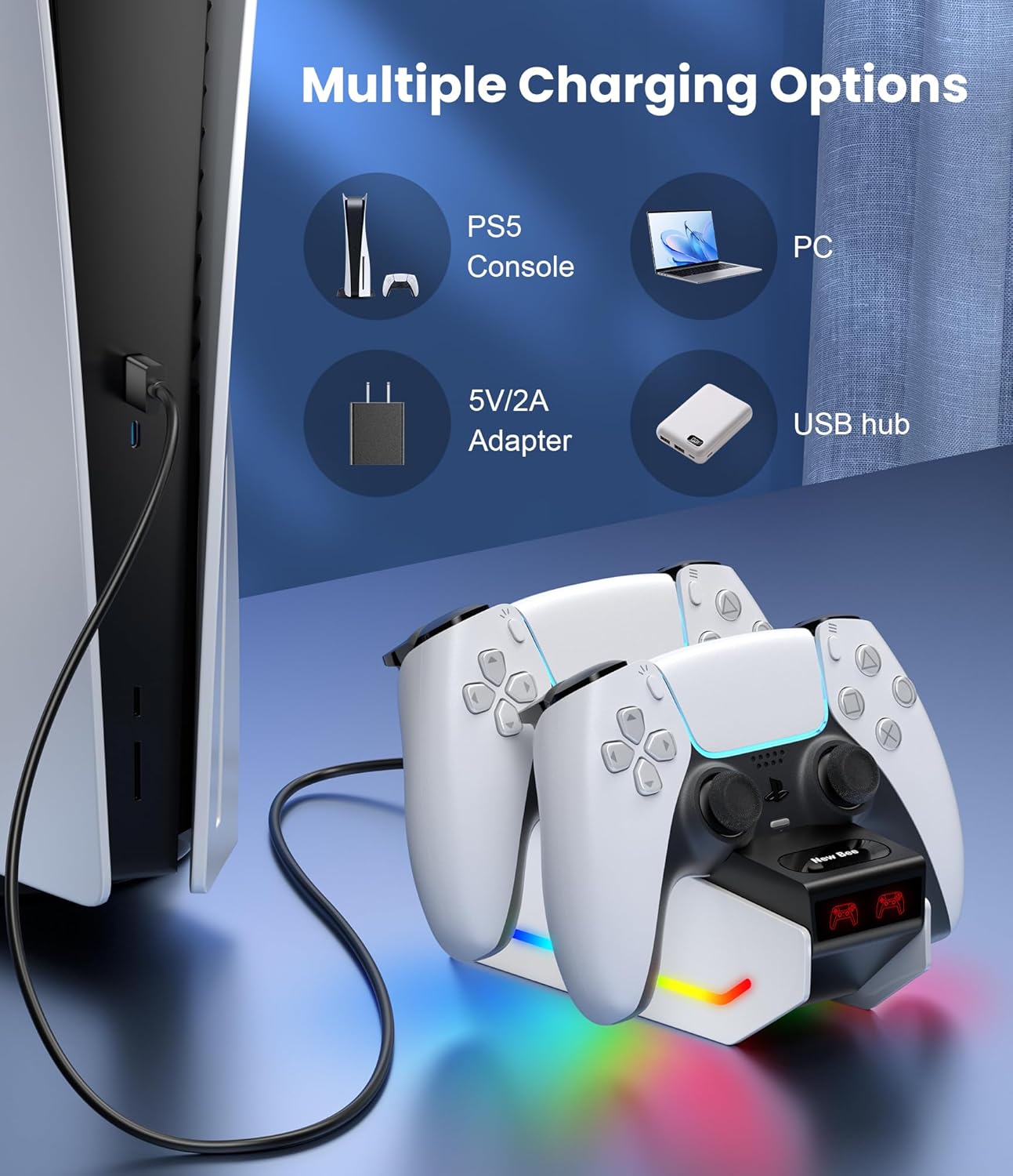 Thumbnail 3 de New bee PS5 Controller Ladestation – 2,5 Std Schnelllade für PS5 Controller mit RGB-Beleuchtung