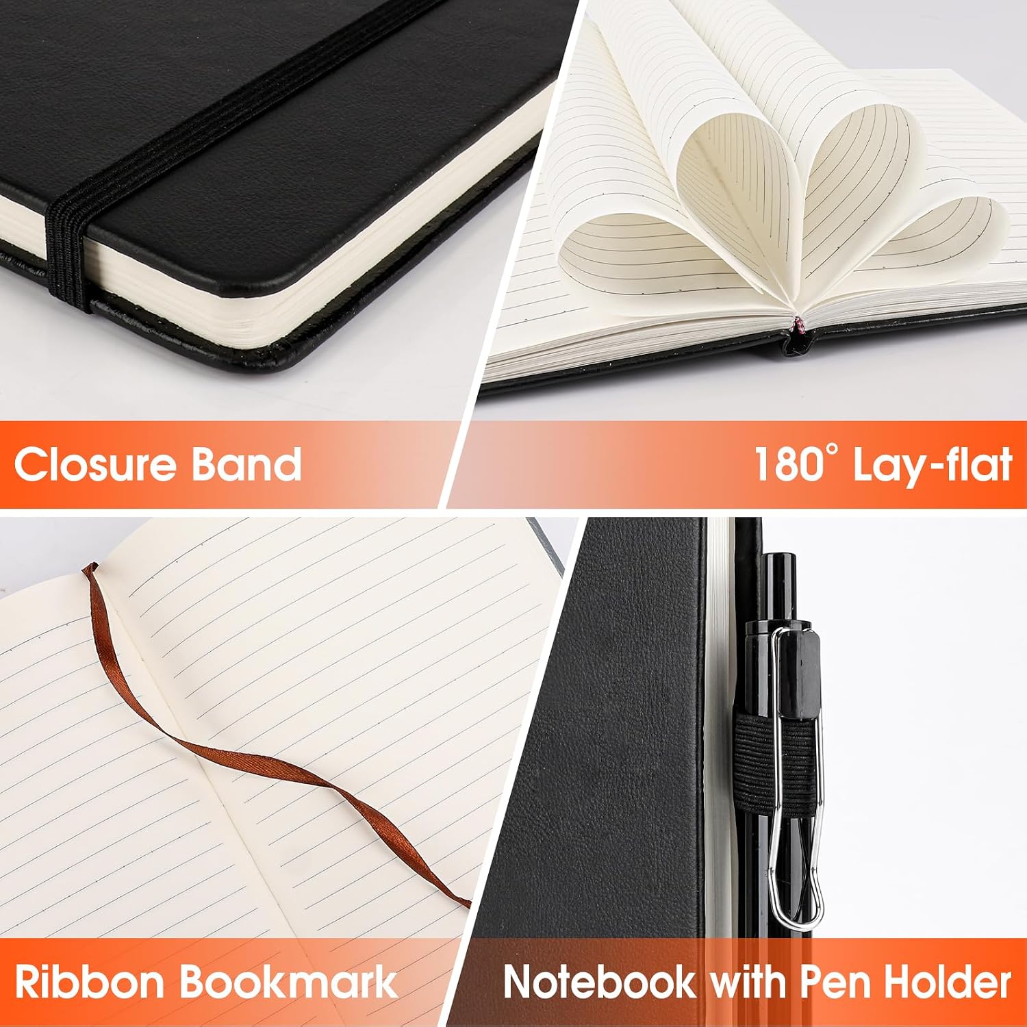 Detalle 2 de BGUP A5 Hardcover Journal and Pen Set, 20-Pack, Faux Leather, 136 Pages