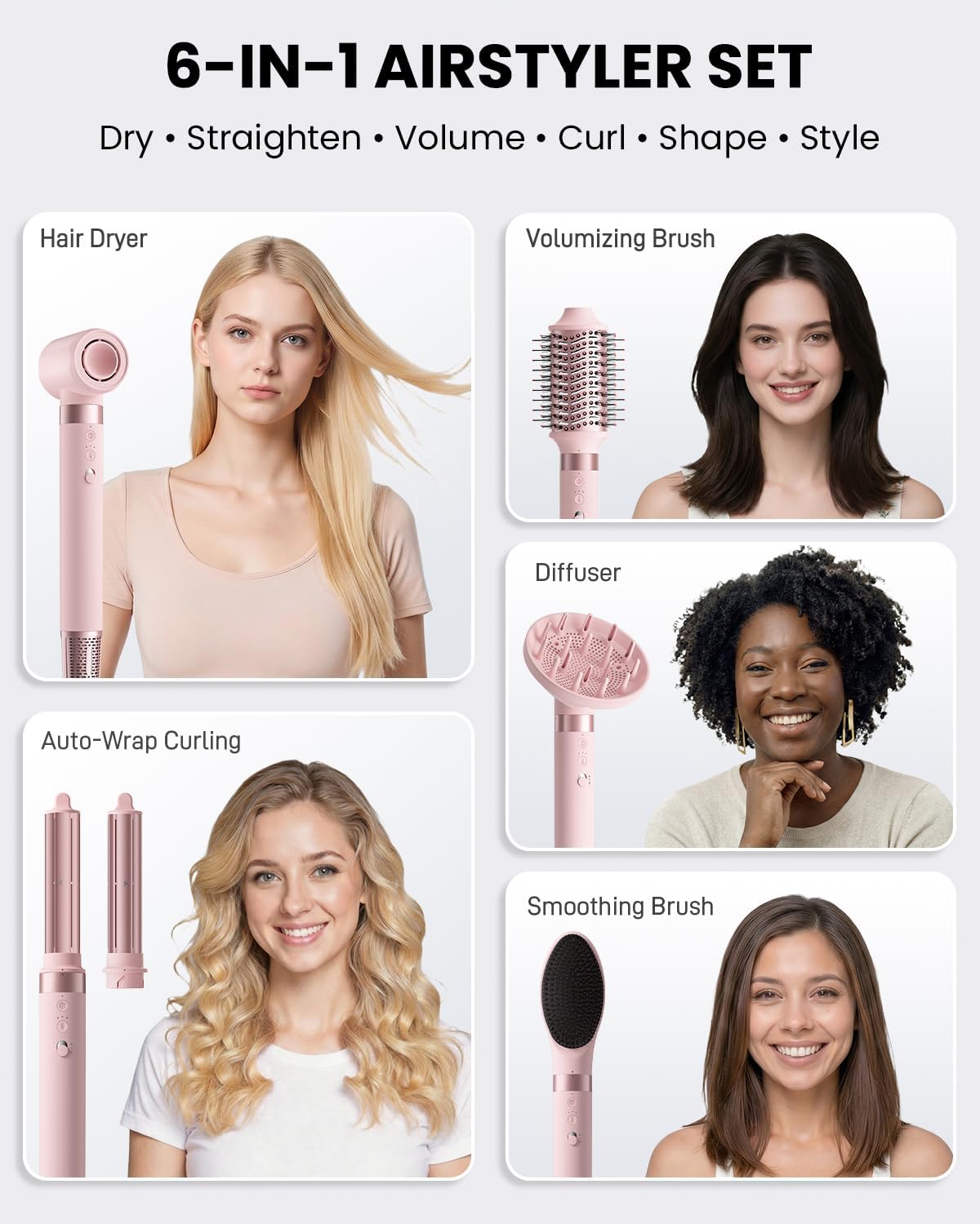 Detalle de MESCOMB 6-in-1 Air Styler: All-in-One Hair Drying, Curling and Straightening System