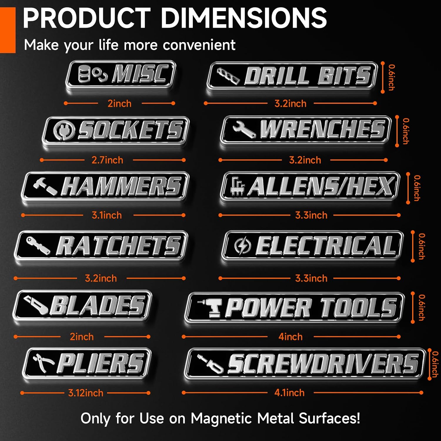 Detalle 2 de Magnetic Tool Box Labels, 12-Piece Set