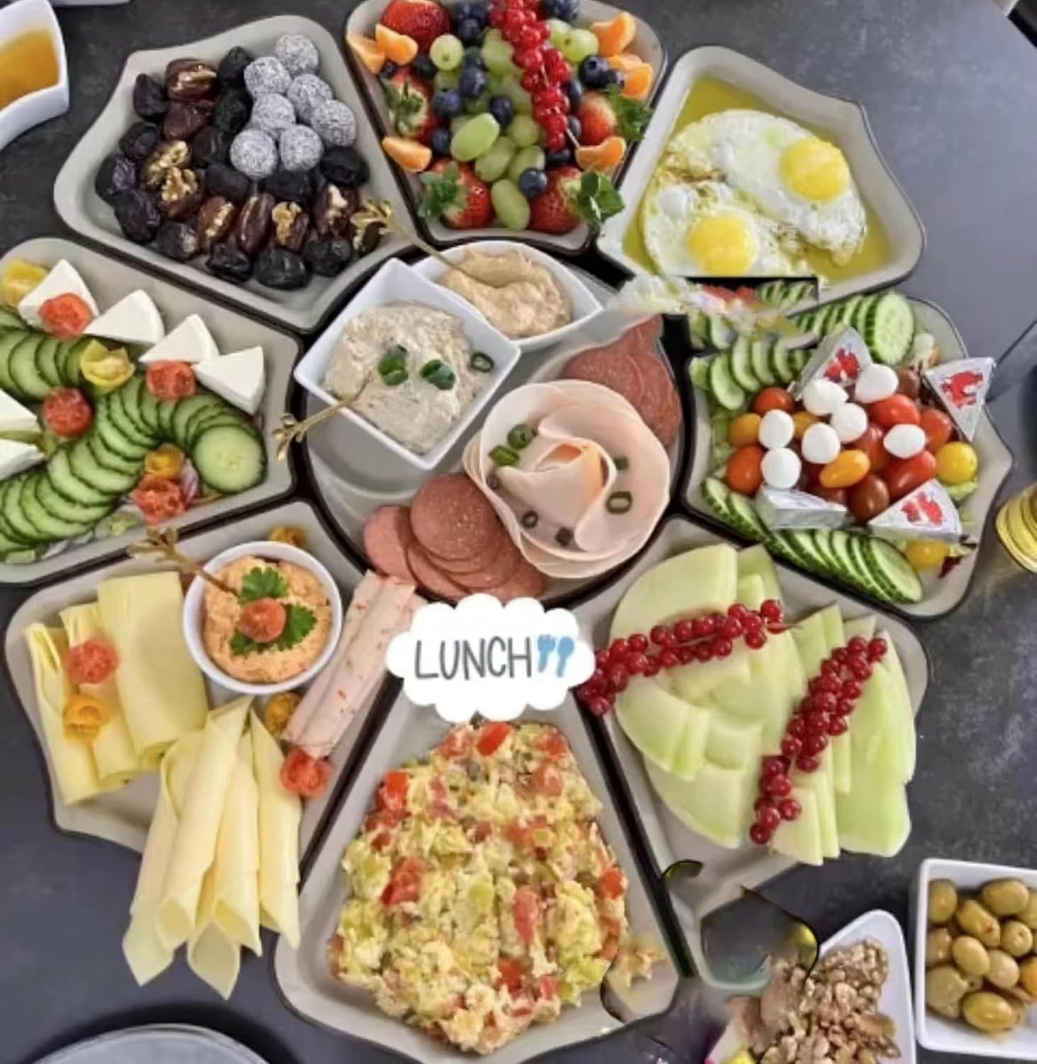 Thumbnail 6 de 9-Compartment Modular Melamine Serving Platter – Reusable & Dishwasher-Safe Party Tray