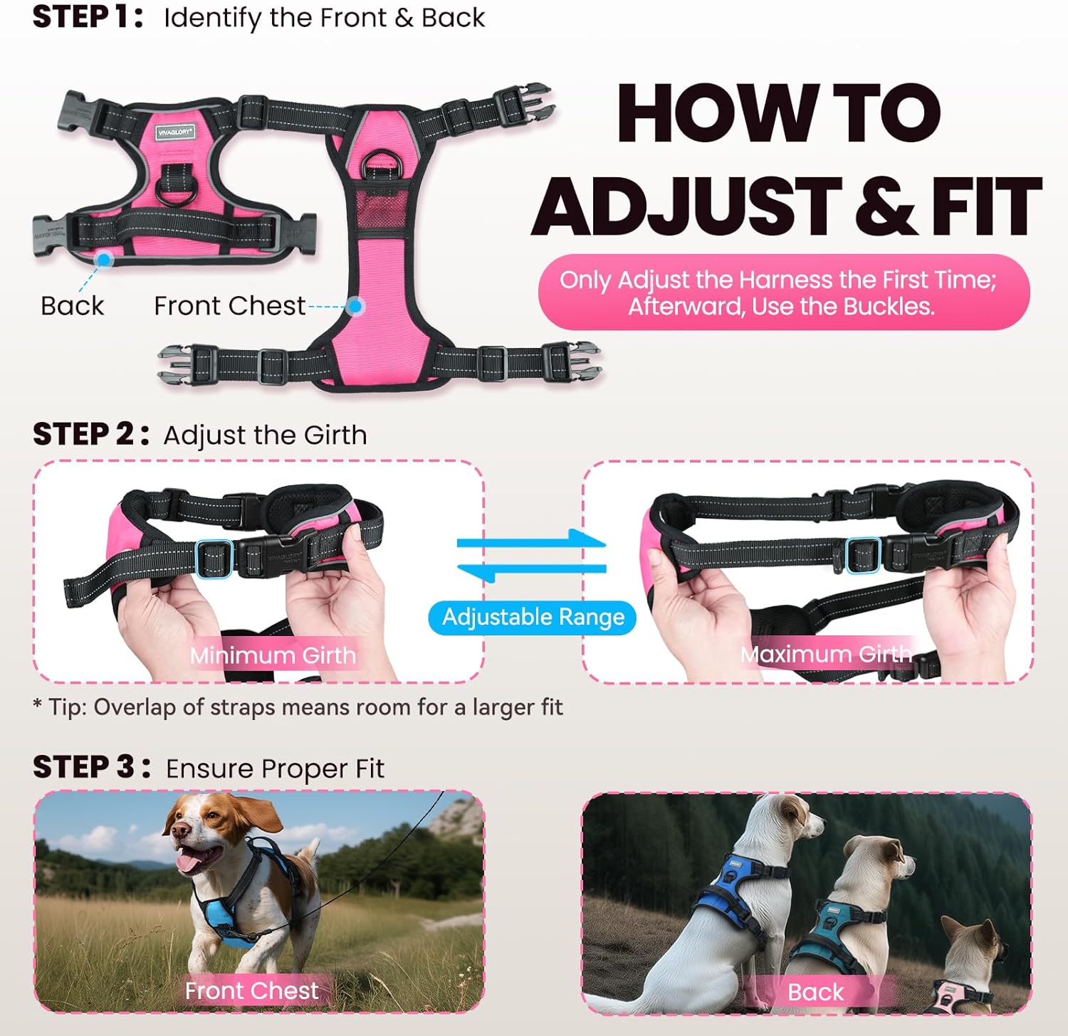 Detalle 2 de VIVAGLORY No Pull Dog Harness with Front & Back Clips (Size L, Orange)