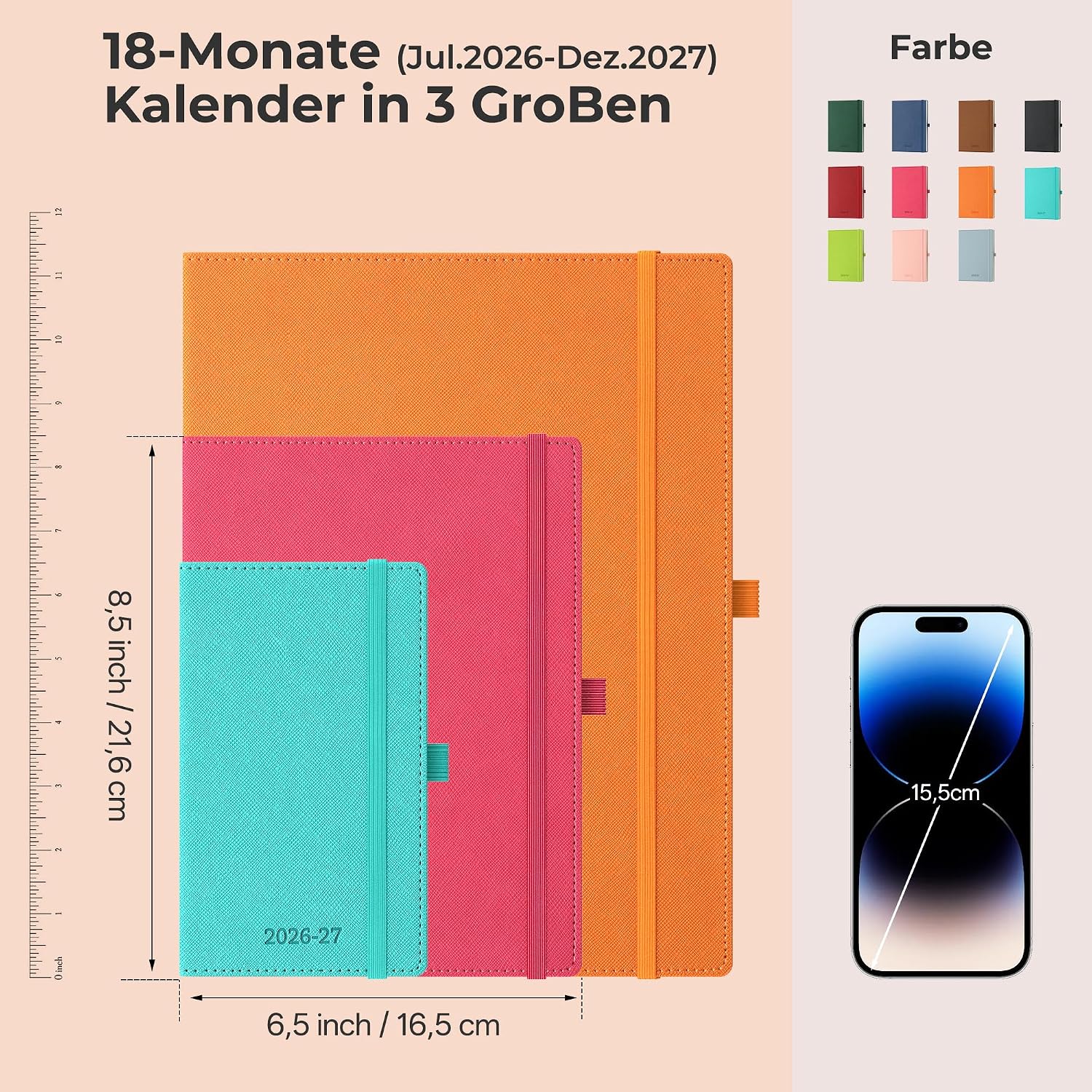 Detalle de IN-LUXPRO Kalender 2026/2027 Wochenplaner A5 – Elegant in Rose, veganem Leder, 18 Monate