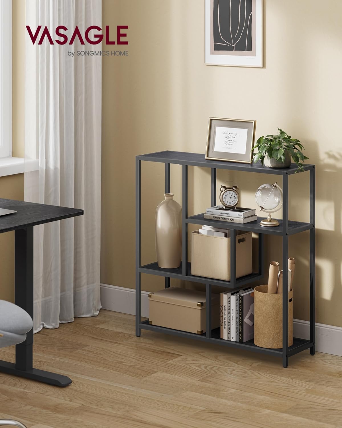 Detalle de VASAGLE Libreria a 4 ripiani LLS134B56 – 30 x 100 x 103 cm, nero ebano e inchiostro