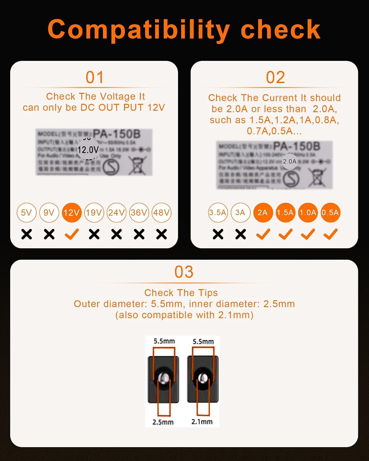 Detalle 1 de RENGOGA zasilacz 12 V/2 A do keyboardów Yamaha, 24 W, wtyk 5,5 × 2,5 mm