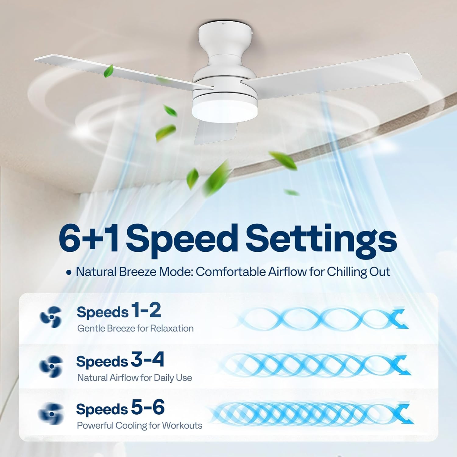 Thumbnail 2 de VIVOHOME 42-inch low profile ceiling fan with light and remote (6+1 speeds, reversible, 3CCT dimmable LED)