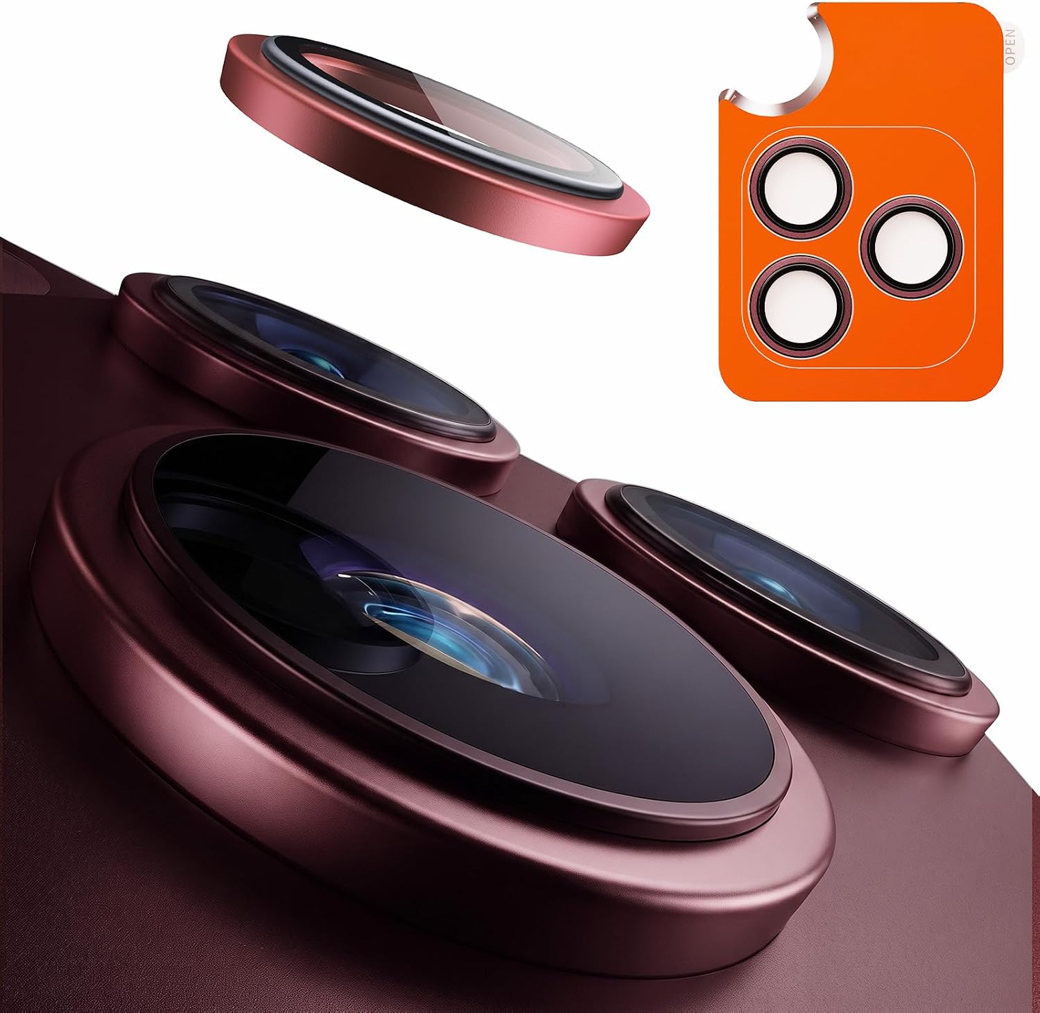 Detalle de TORRAS TOP 9H+ Camera Lens Protector for iPhone 18 Pro Max/18 Pro, Burgundy