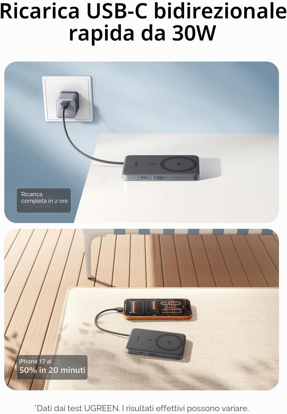 Thumbnail 2 de UGREEN MagFlow Air Qi2 15W batteria esterna magnetica 10.000 mAh con MagSafe e USB-C PD 30W (MagFlow Air) — grigio