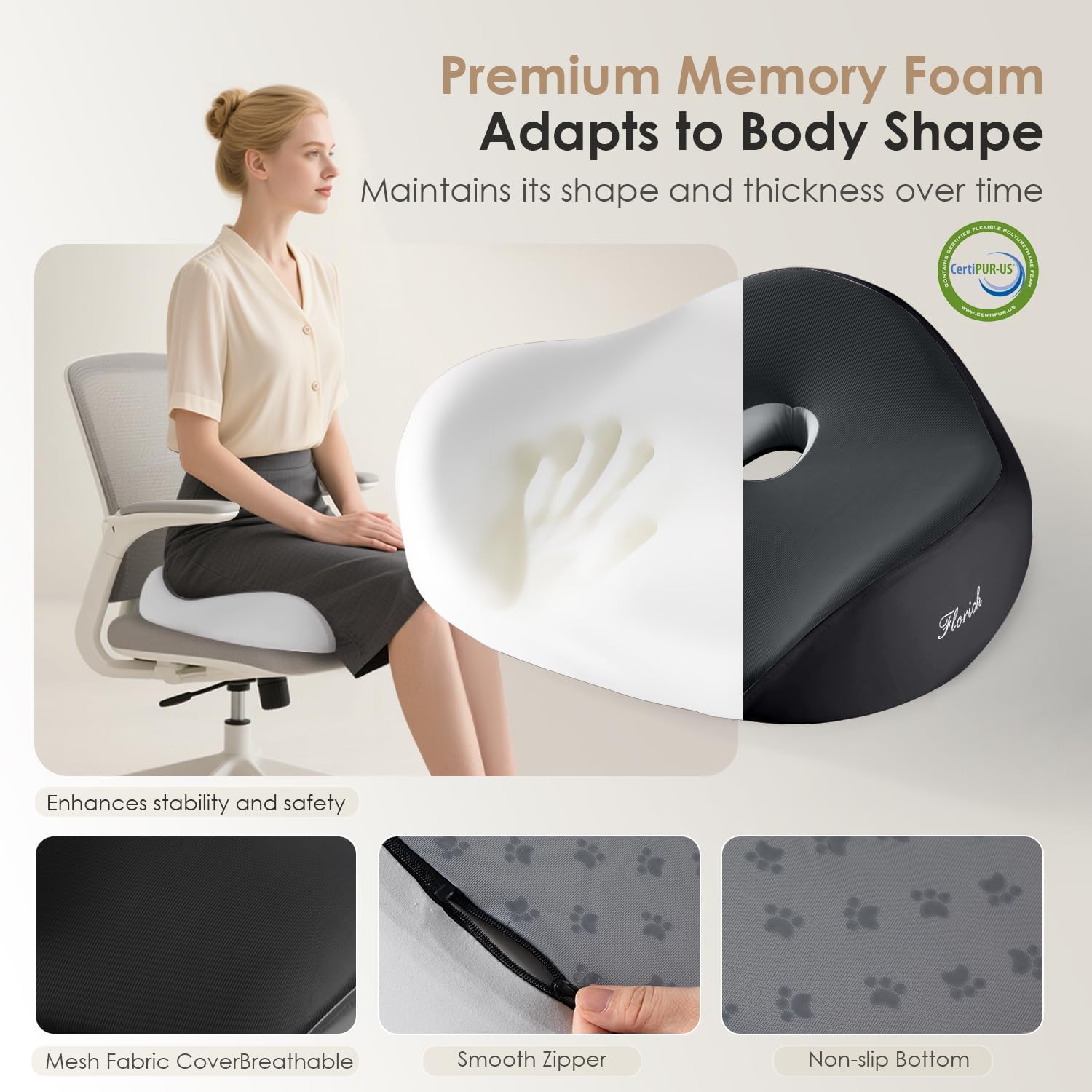 Detalle de FLORICH Car Seat Cushion, Memory Foam