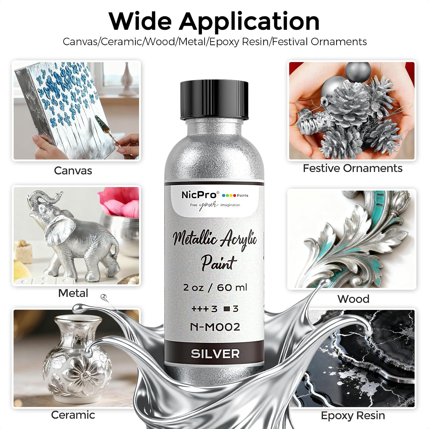 Thumbnail 5 de Nicpro Silver Acrylic Paint, 60ml