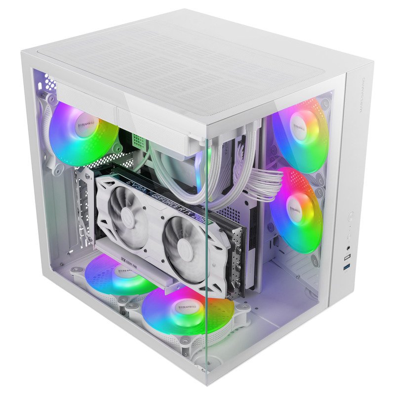 Detalle de Mars Gaming MCV-ONE: Caja Gaming ATX con doble cristal templado, FRGB 12 cm y ventilador trasero 120 mm (Blanco)