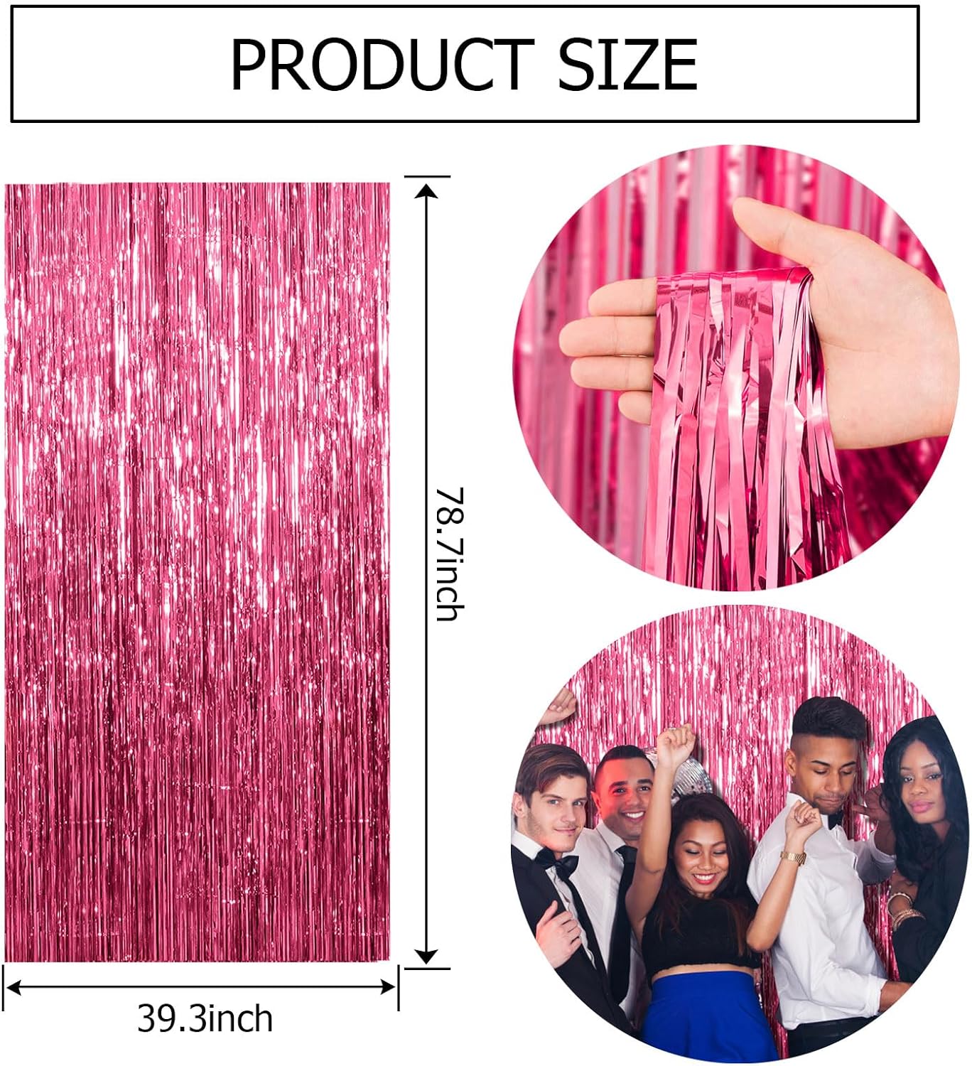 Thumbnail 6 de BOMSI 2 Pack Pink Backdrop Party Decorations Tinsel Curtain Fringe Foil Streamer Backdrop