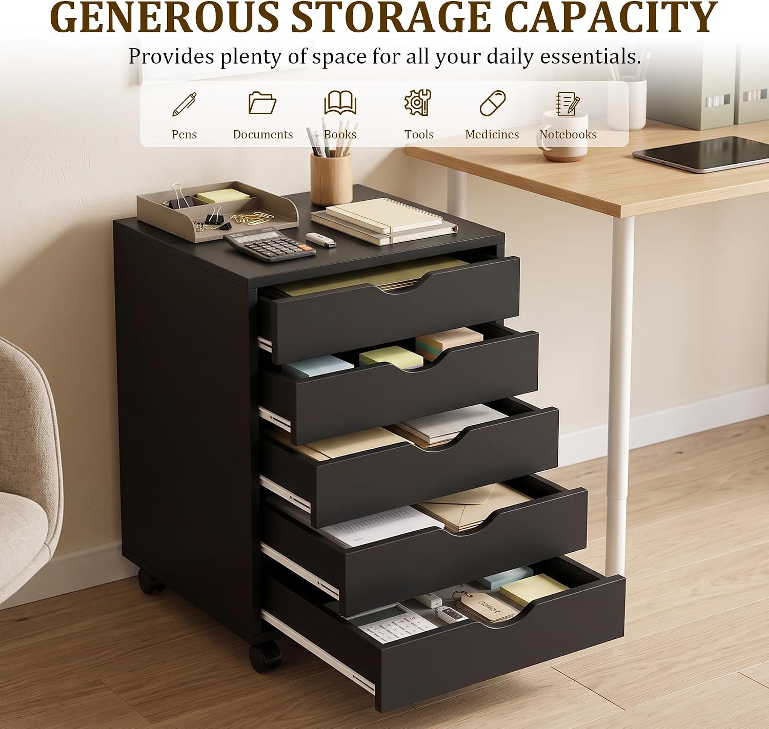 Detalle de 5-Drawer Storage Chest, Black