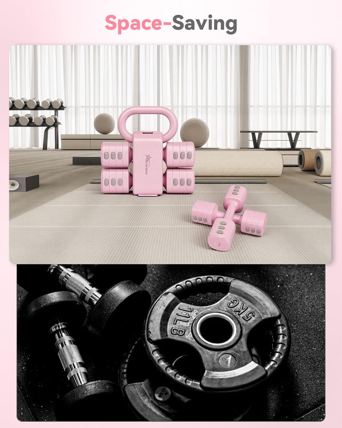 Detalle de Srsrana 2-in-1 Adjustable Dumbbell and Kettlebell Set, 1.1–12.1 lb