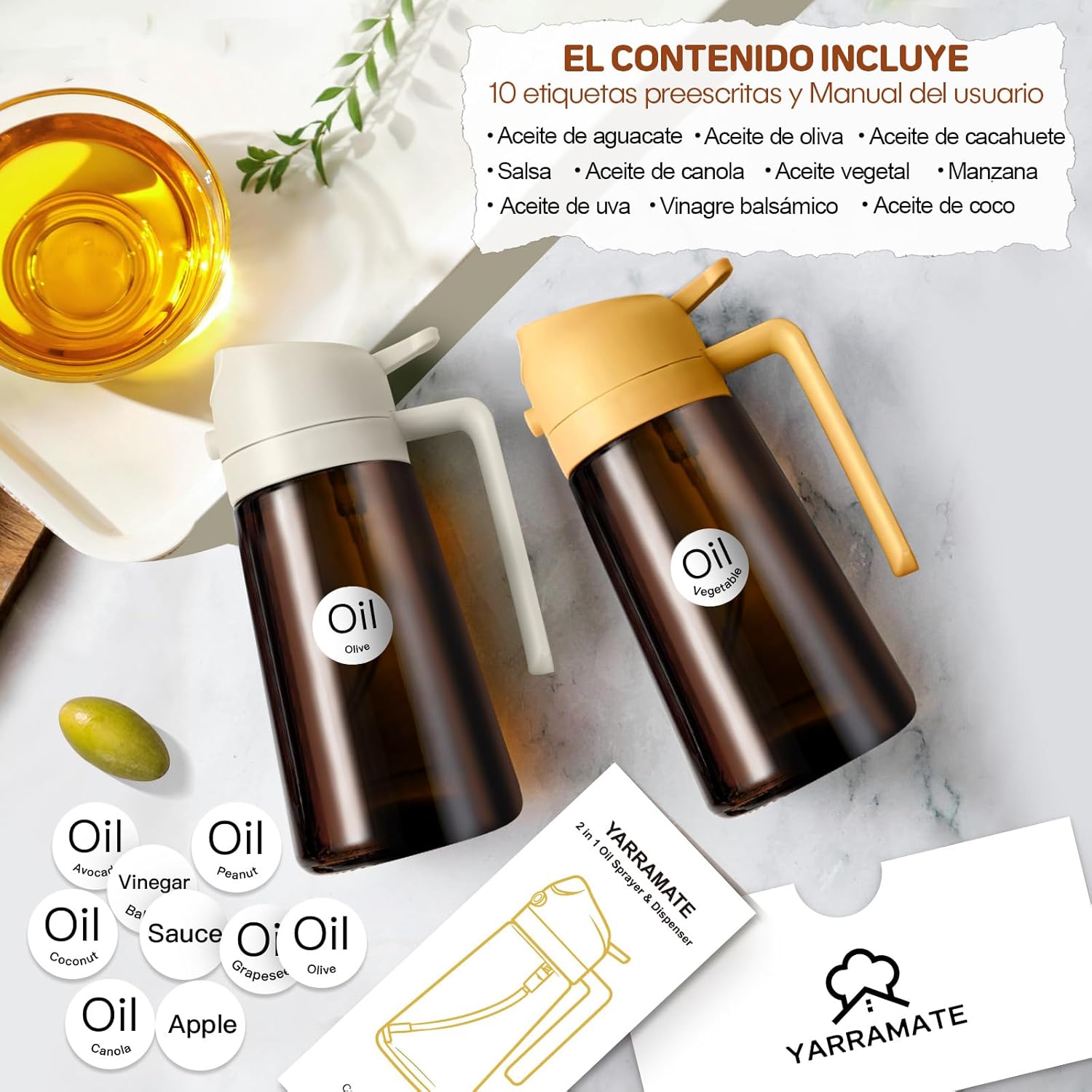 Thumbnail 2 de YARRAMATE Dispensador de Aceite de Oliva 2 en 1 🥄 Ámbar 470ml