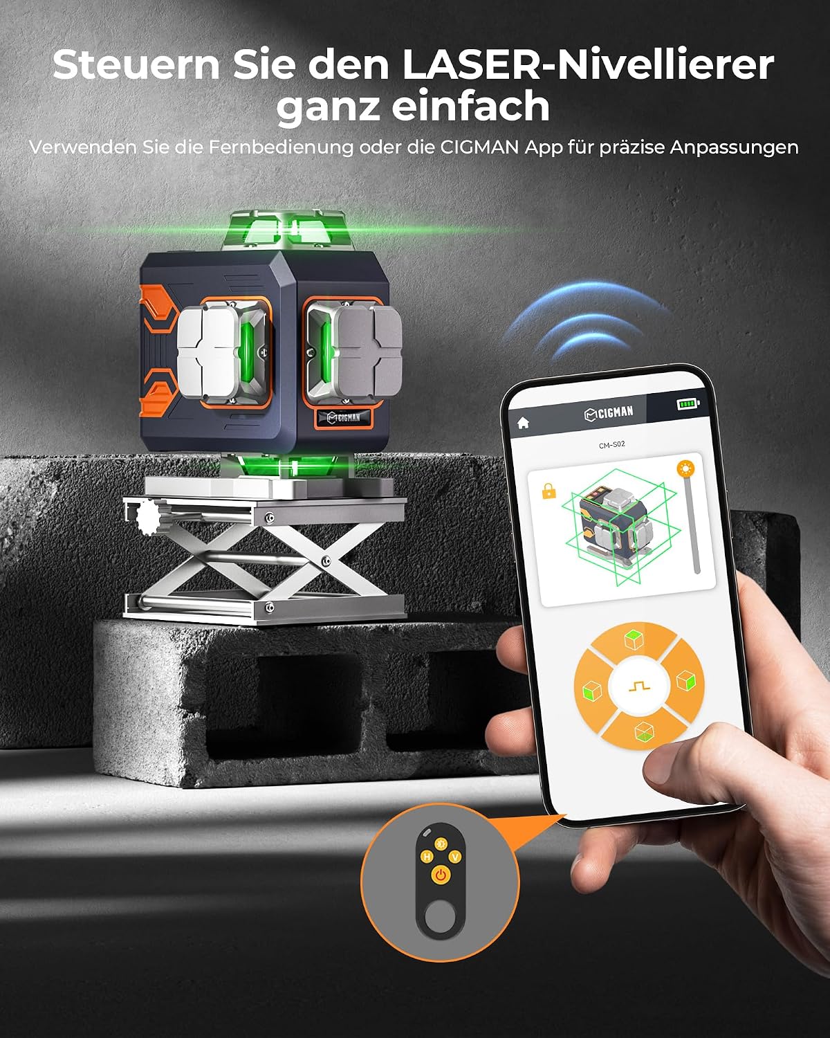 Thumbnail 1 de Kreuzlinienlaser 4x360, CIGMAN APP Intelligente Selbstnivellierung – Grün für Innenbereich (CM-S02)