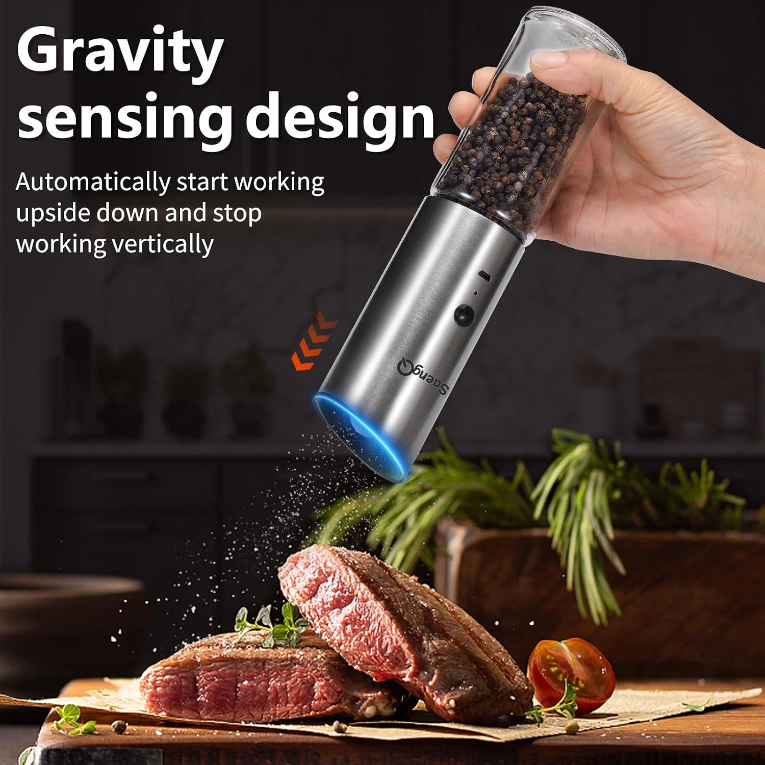 Detalle 2 de SaengQ Electric Salt and Pepper Grinder Set with Glass Containers