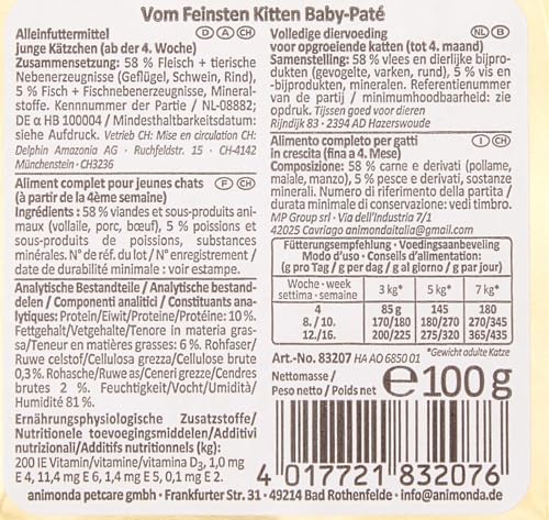 Thumbnail 8 de Animonda Vom Feinsten Kitten Baby‑Paté – Nassfutter für Kätzchen von der 4. bis zur 16. Woche (32 x 100 g)