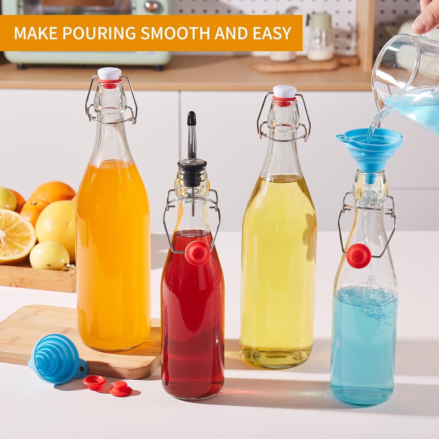 Thumbnail 4 de 8 Set 16 OZ Swing Top Glass Bottles with Airtight Caps – Perfect for Home Brewing, Kombucha, and More