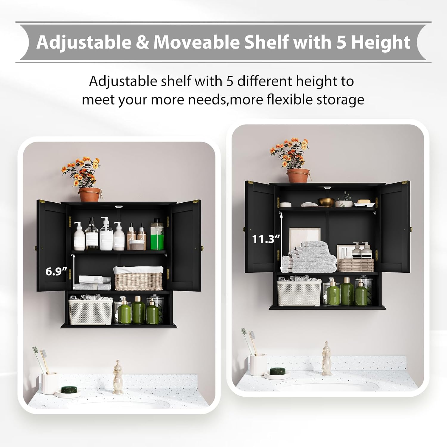 Thumbnail 4 de Mino Kesper Bathroom Wall Cabinet – Over Toilet Storage with 2 Doors and Open Shelf
