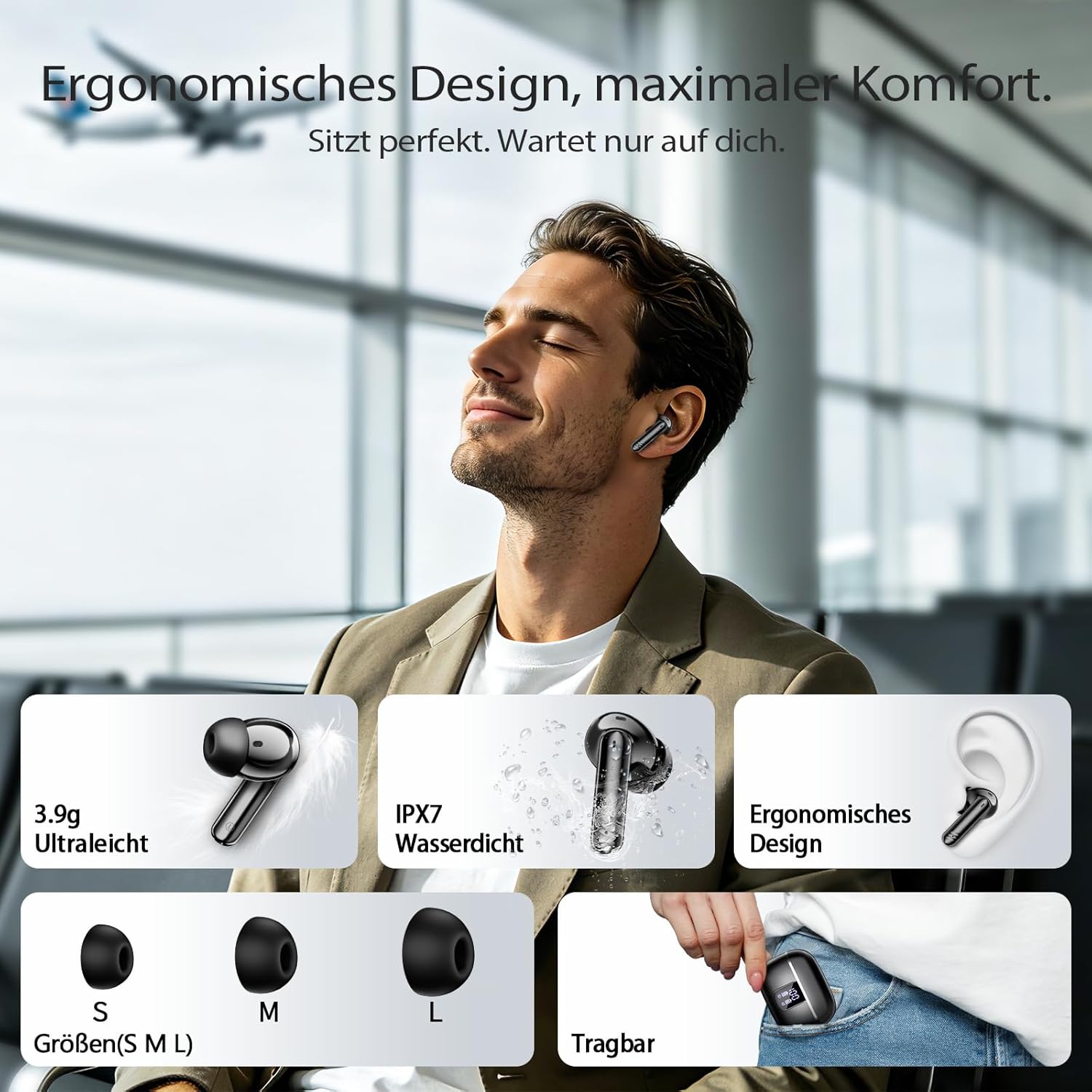 Thumbnail 6 de OWMSIC Bluetooth In-Ear Kopfhörer W70 Pro (Bluetooth 5.4) mit 4× ENC-Mikrofonen, 46 Std. Spielzeit und LED-Display