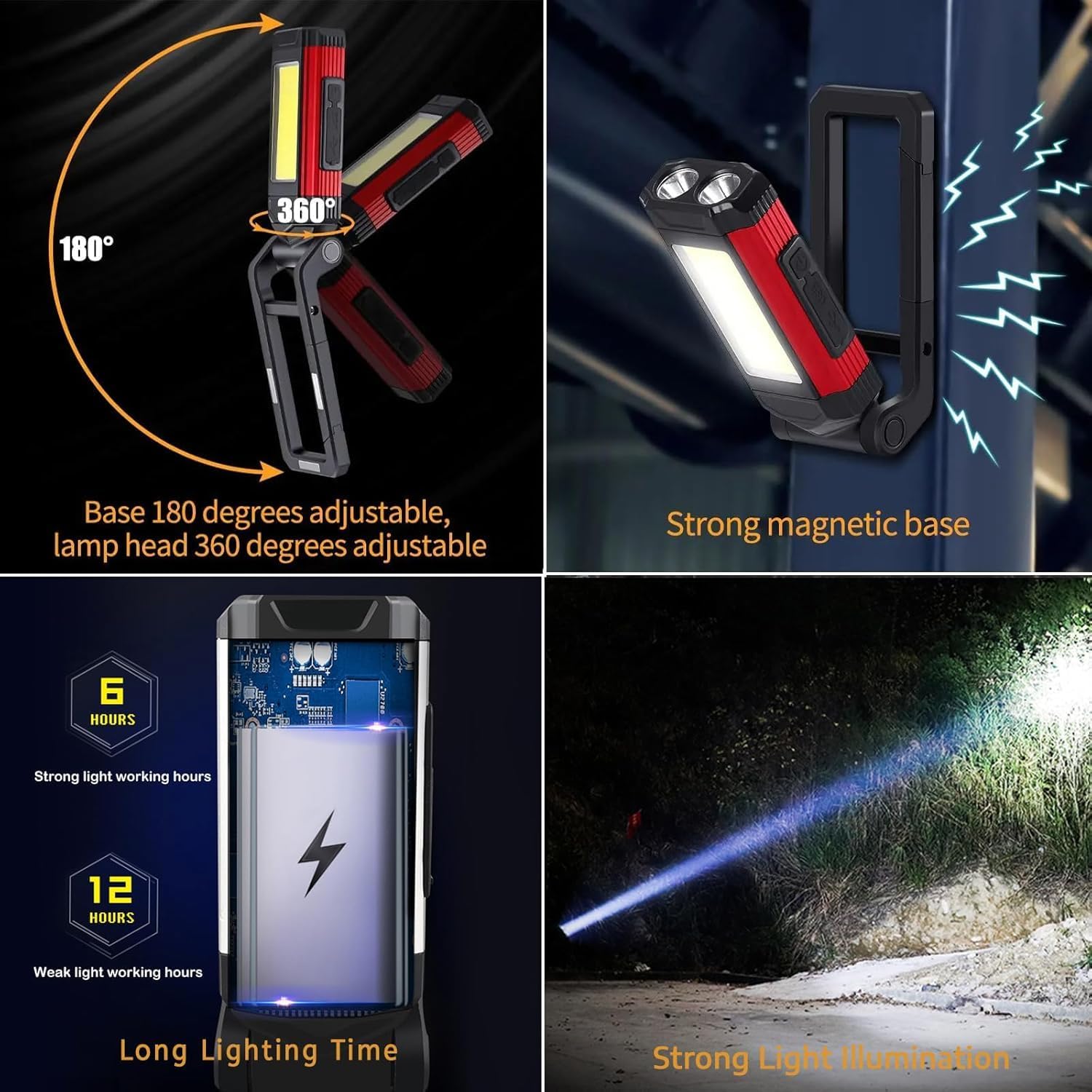 Thumbnail 4 de 2er-Set LED Akku-Arbeitsleuchte mit Magnet, 360° drehbar, IPX6 – Werkstattlampe & Taschenlampe fürs Auto