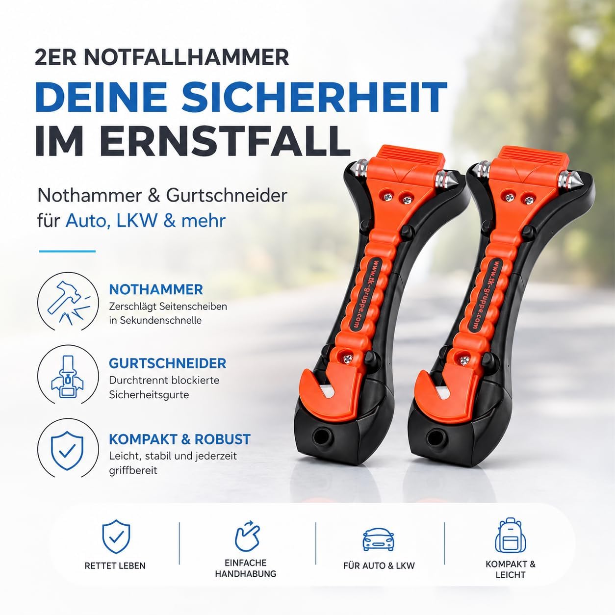 Thumbnail 5 de 2er Notfallhammer Autozubehör Set mit Gurtschneider – lebensrettendes Werkzeug für Auto, Pkw, LKW