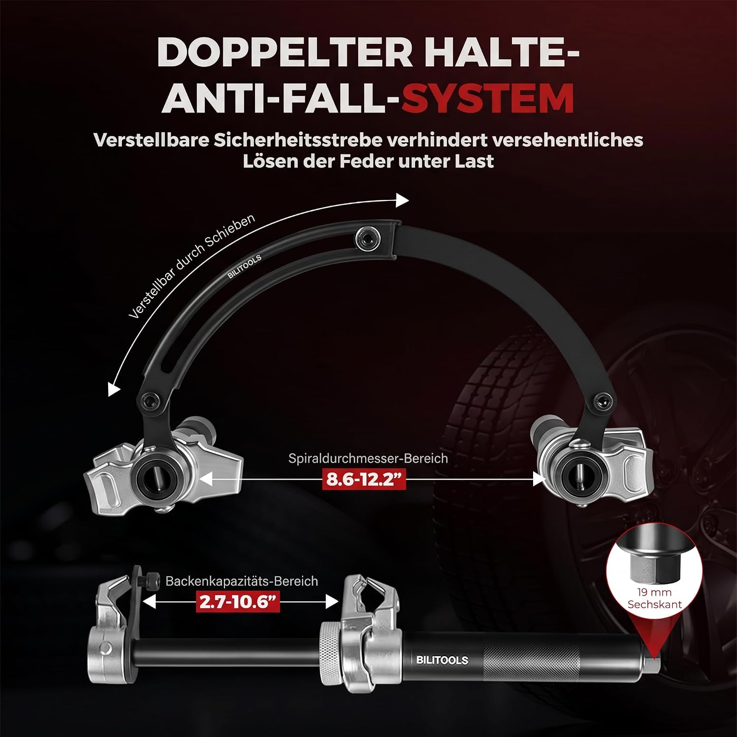 Thumbnail 3 de BILITOOLS Profi Federspanner Auto Set – MacPherson Federbein, 1200 kg (2-teilig)