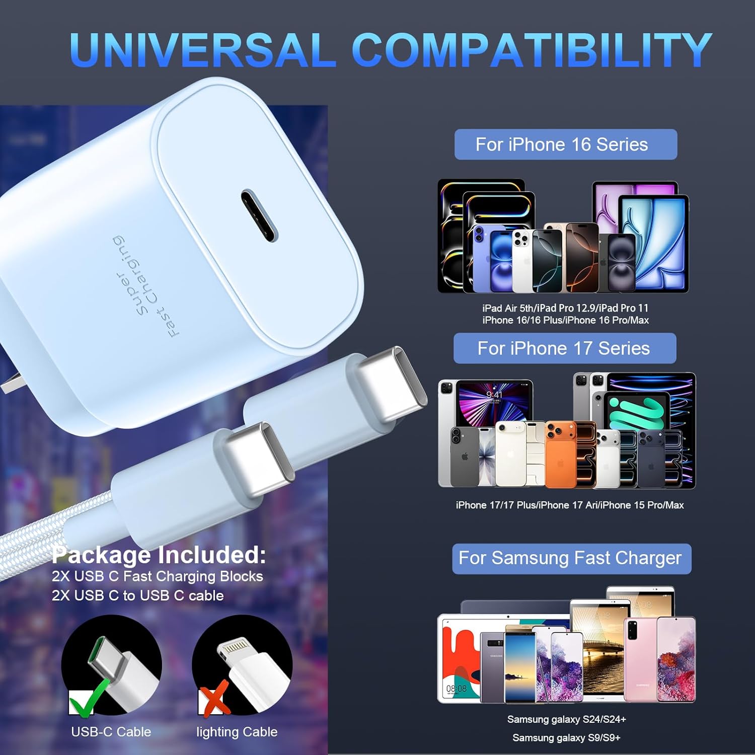 Thumbnail 3 de Phone 16/15 Charger Fast Charging 30W with 10ft USB-C Cable (2-Pack)