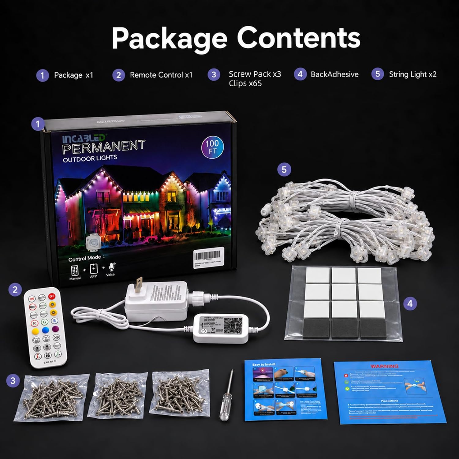 Thumbnail 6 de INCARLED INCAR-100FT-OUTDOOR-STRING Outdoor Lights, 100FT RGBIC, 60 LEDs, IP67