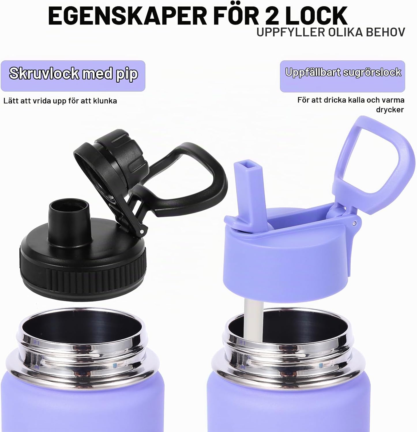 Detalle 2 de Volhoply isolerad vattenflaska i rostfritt stål, 600 ml, 2-pack