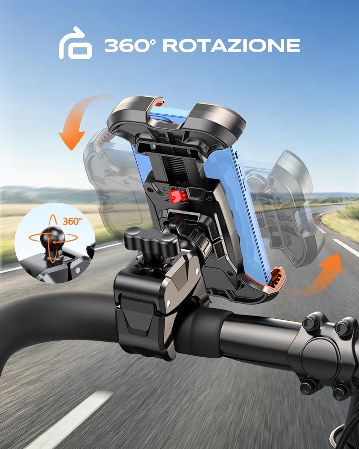 Detalle 2 de CIRYCASE Porta Cellulare Moto e Bici con Morsetto Gravosi: robusto supporto universale per manubrio 4.7–6.8