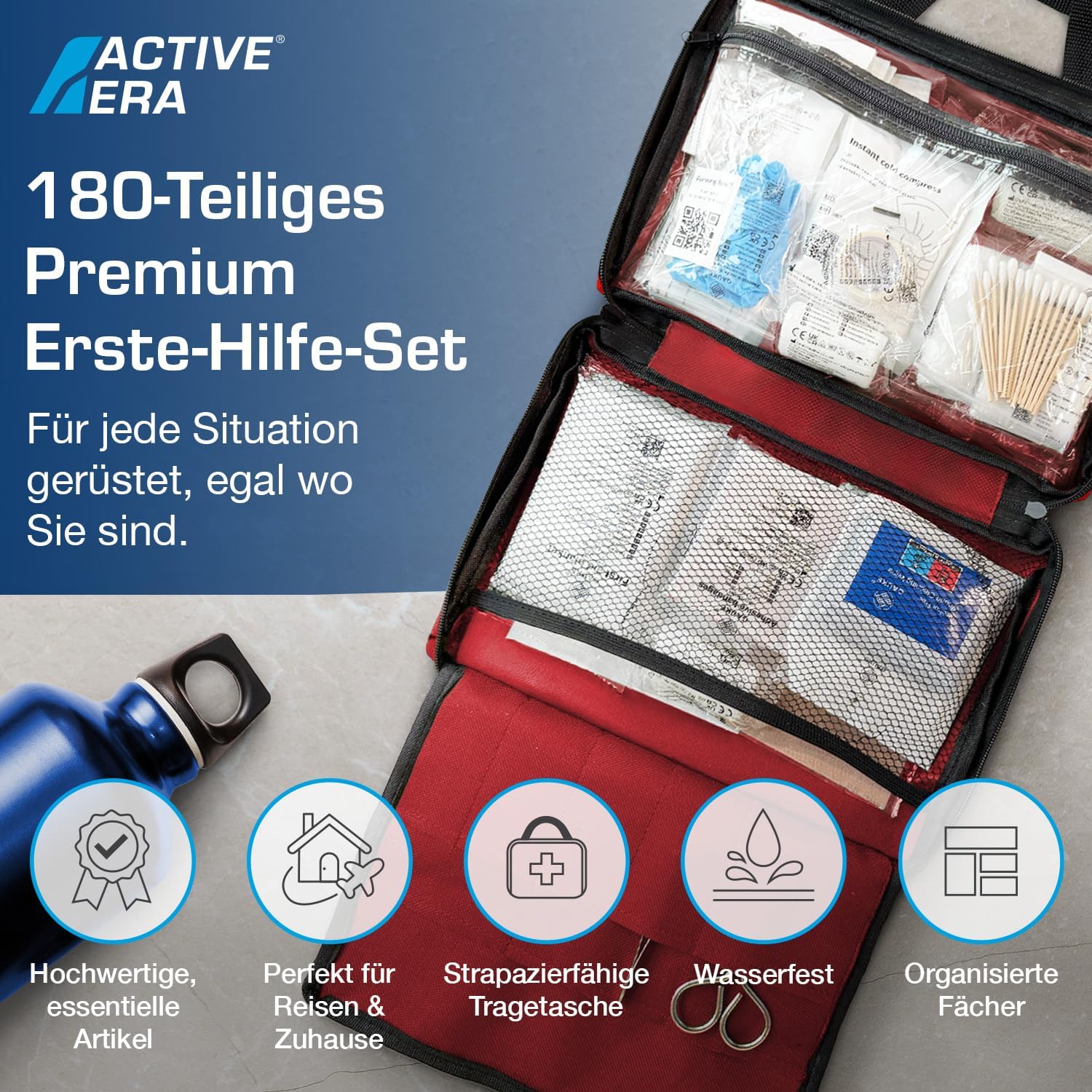 Detalle de Active Era Premium Erste Hilfe Set – 180-tlg. Notfallkasten für Zuhause, Reise & Outdoor