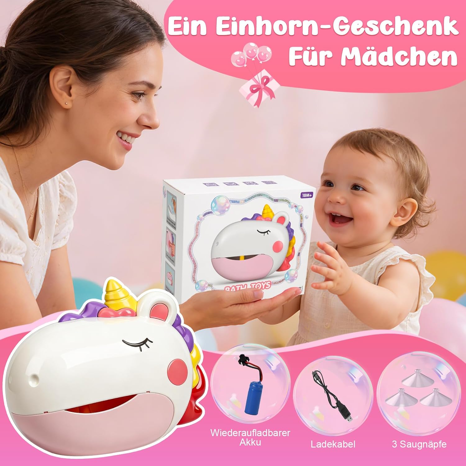 Thumbnail 5 de Badewannenspielzeug Einhorn (wiederaufladbar) mit Bubble-Modus & Musik