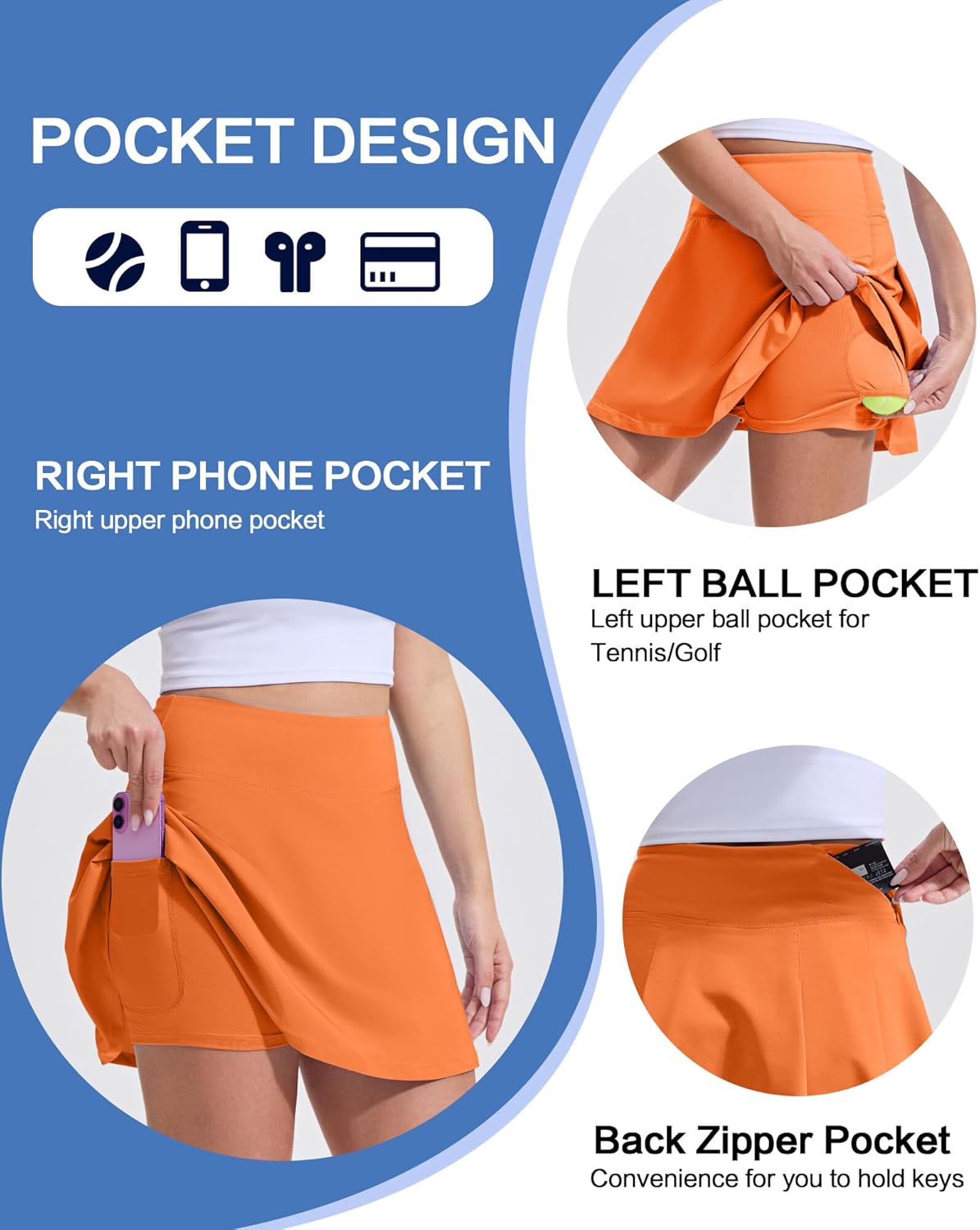 Thumbnail 3 de LUWELL PRO Women’s Quick-Dry Tennis Skort with Liner Pocket (Mid to High Waisted, Pleated)