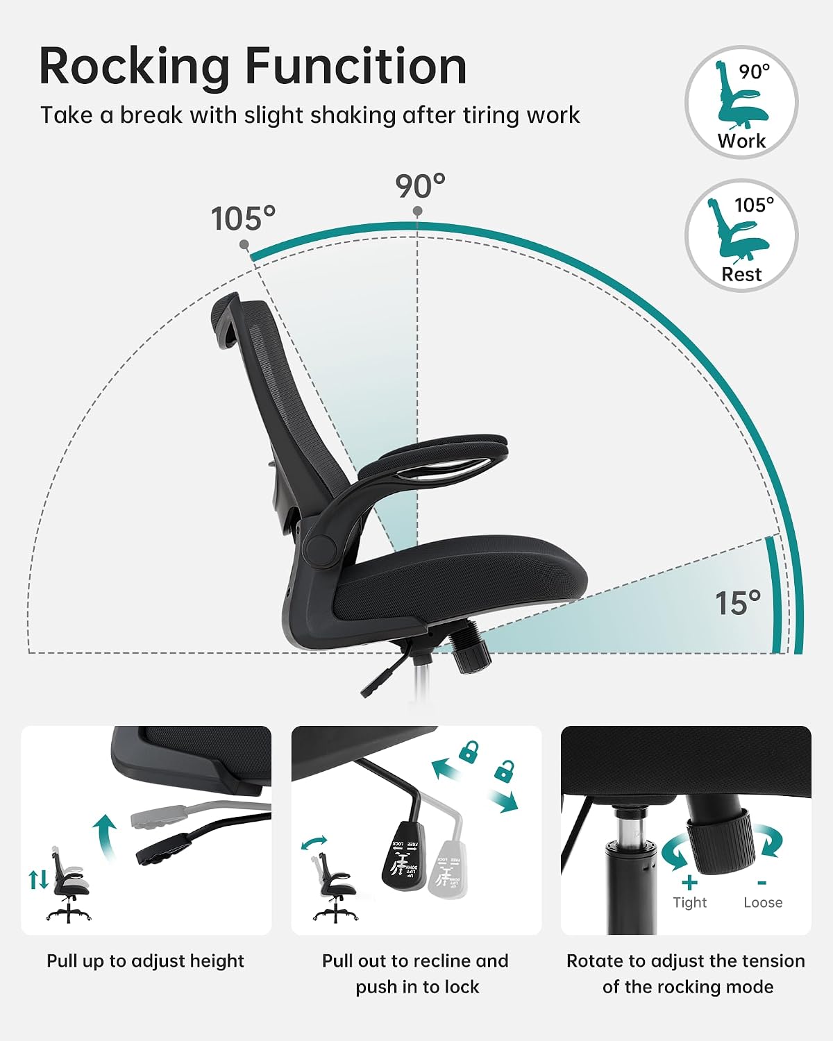 Thumbnail 5 de MUXX.STIL Office Chair: Ergonomic Mesh Desk Chair with Adjustable Lumbar Support and Flip-Up Armrests