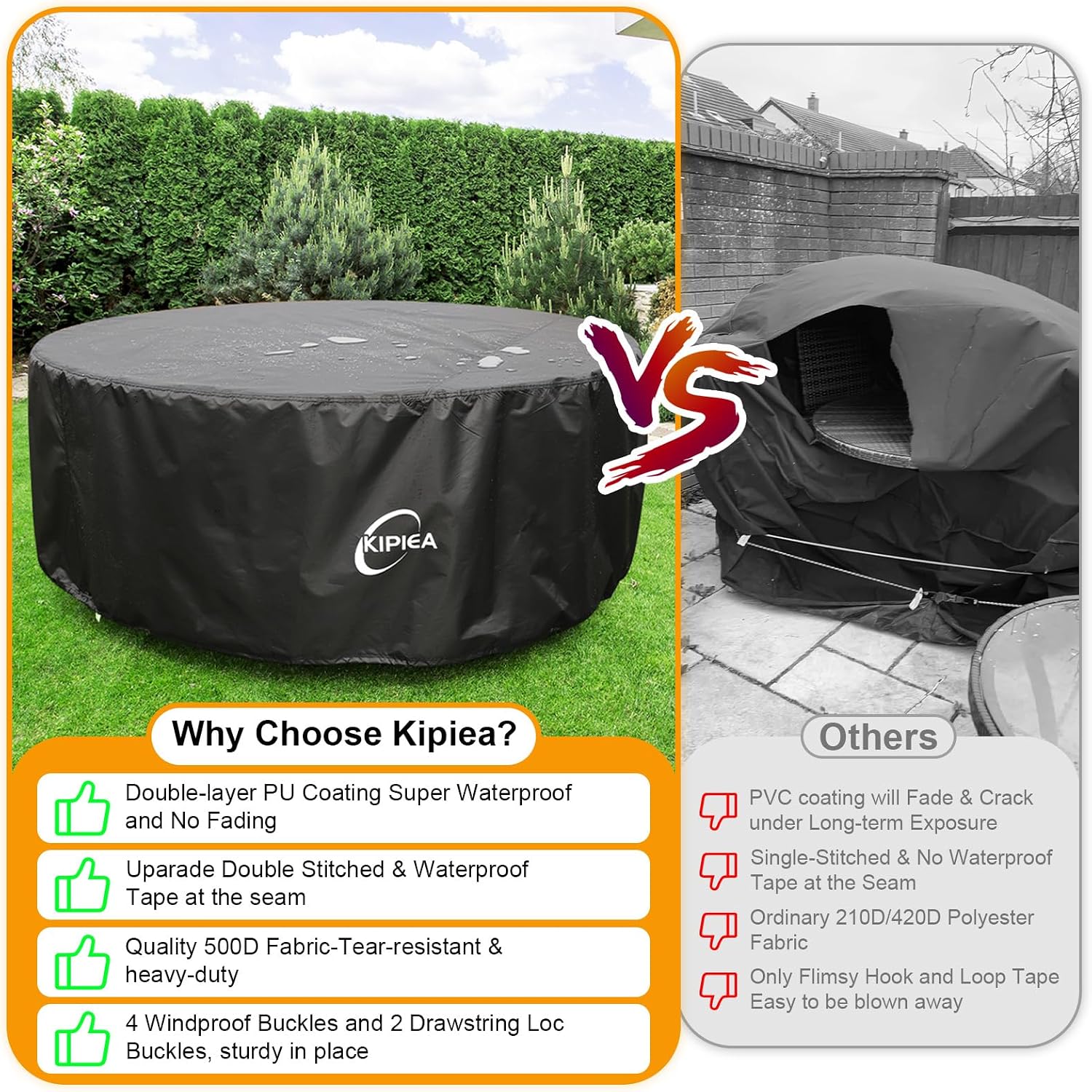 Detalle 2 de Kipiea 244x90cm Round Garden Table Cover, 500D Oxford, Waterproof