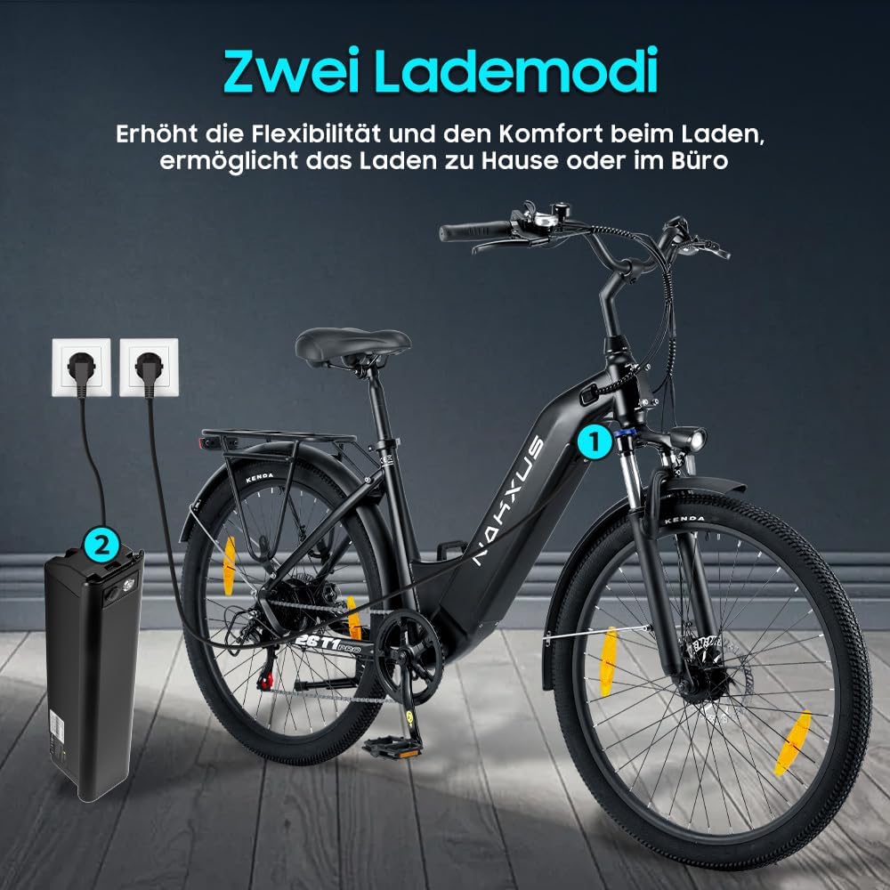 Thumbnail 3 de nakxus 26T1 Elektrofahrrad – 26 Zoll, 36V 18.2Ah Akku, 250W Motor, 7-Gang, IPX5, 90–130 km Reichweite