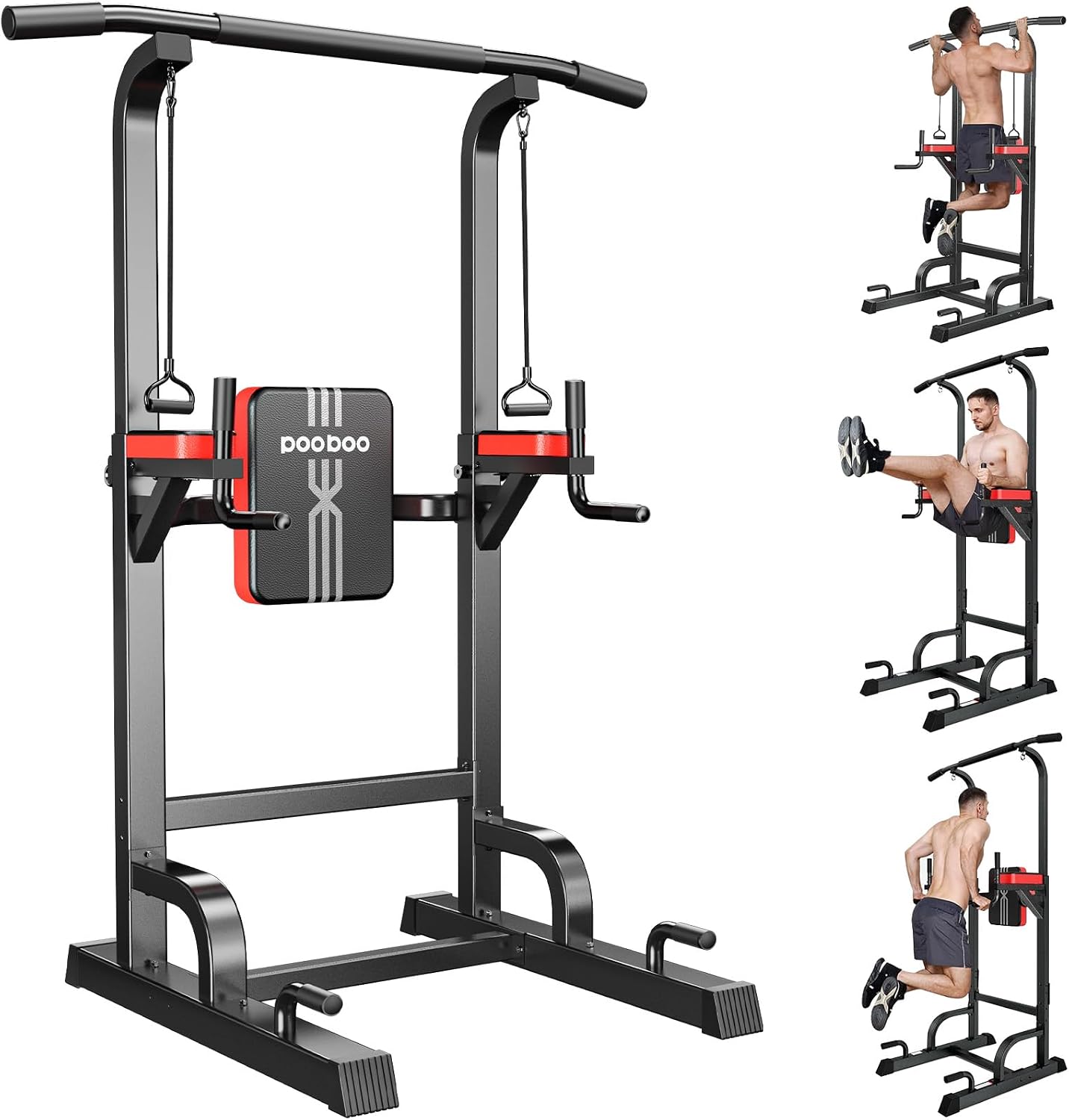 Detalle de pooboo Power Tower Dip Station, 11-Height Adjustable Home Gym