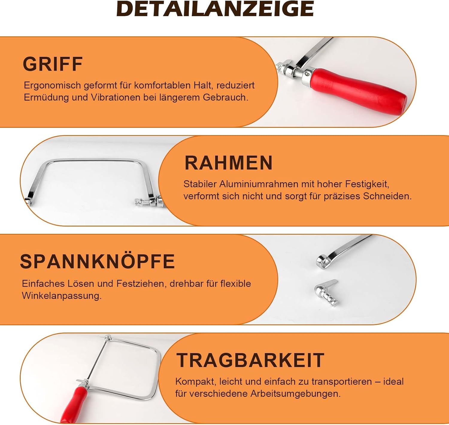 Detalle de TINGTING Laubsäge Set einschließen: 7 Blätter + 1 Holzsäge, 360° drehbar – präzise Schnitte für Holz und Metall