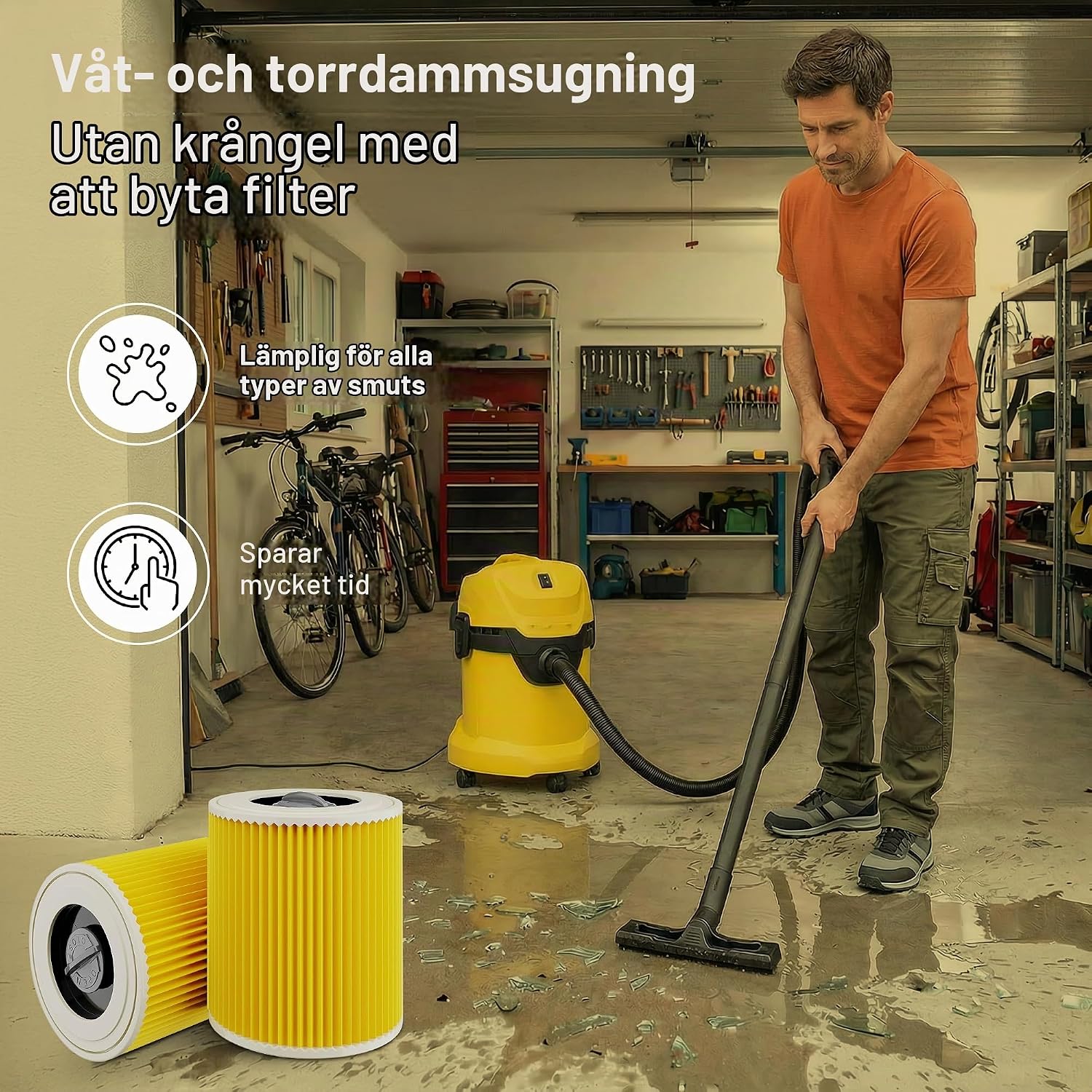 Detalle 2 de 1E WD3 dammsugarfilter, 3-pack i återanvändbar polyester