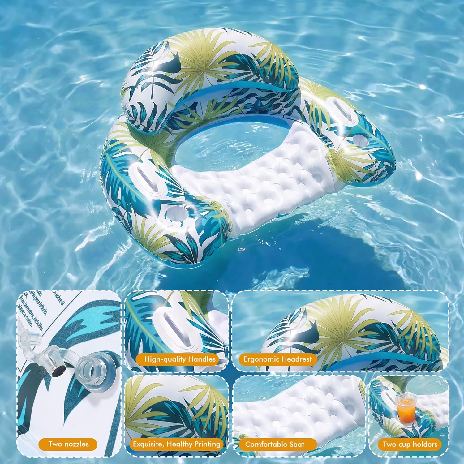 Detalle de OKSUWATER 3-Pack Adult Pool Floats with Two Cup Holders