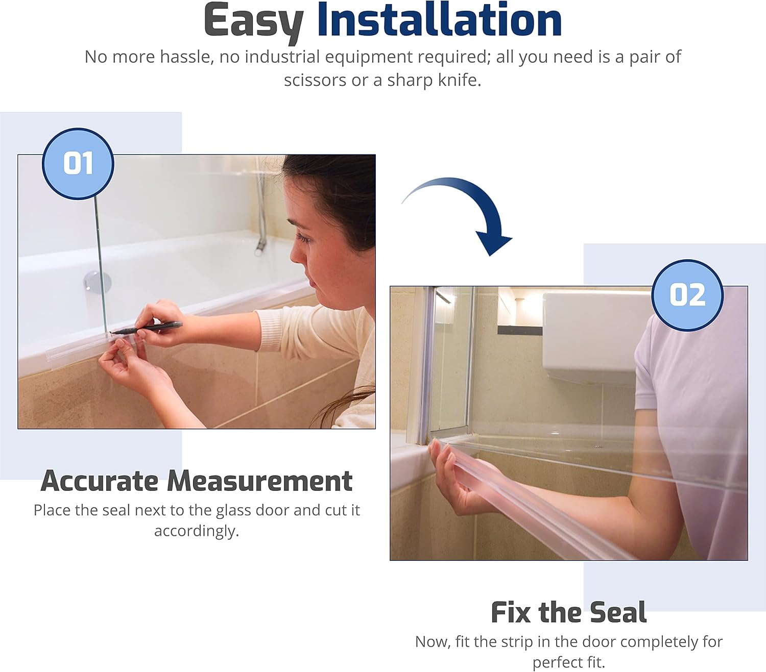 Detalle de NYCENT Shower Door Seal Strip for 4-6mm Glass (90cm) – Transparent, Adjustable, Up to 20mm Gap