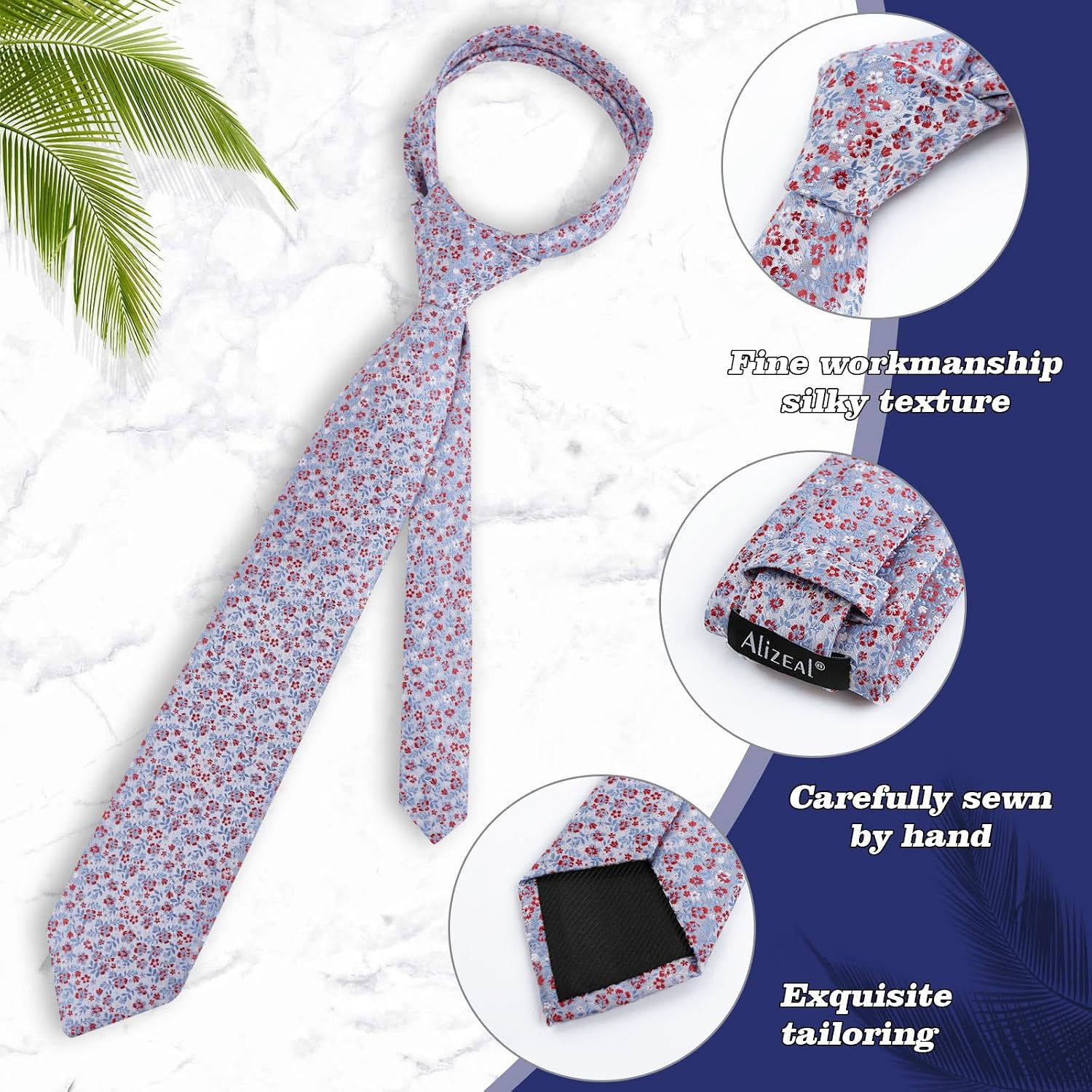Detalle 2 de Alizeal Mens Floral Patterned Wedding Party Tie Set (8cm) with Pocket Square