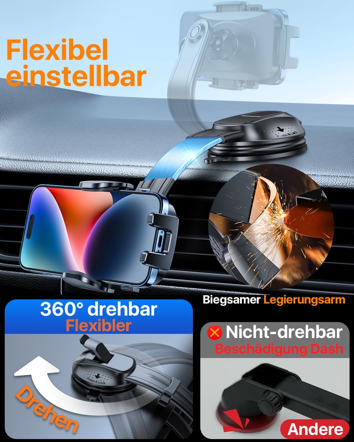 Detalle de HTU 4‑in‑1 Auto Handyhalterung 30KG