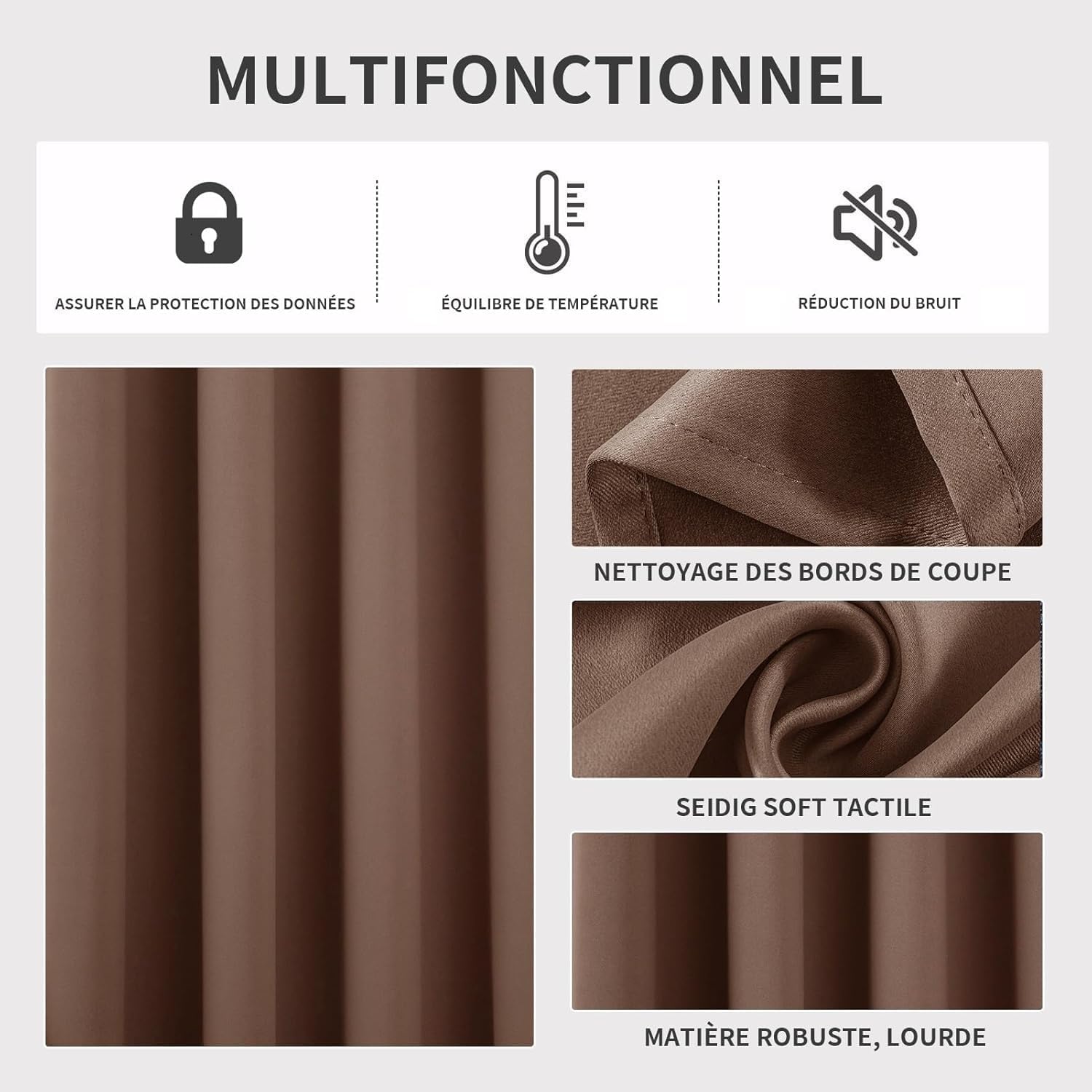 Thumbnail 2 de Joydeco Rideau Occultant 2 Pièces L 132 x H 158 – Rideau Thermique Marron Anti-Chaleur et Anti-UV
