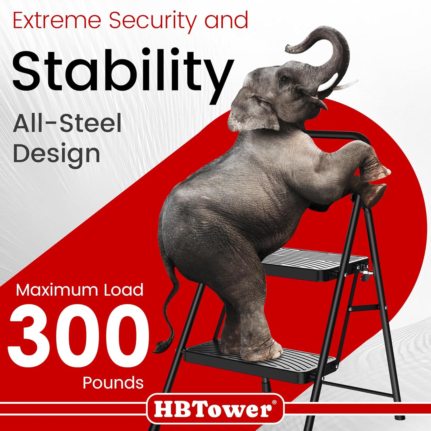 Detalle de HBTower 2-Step Ladder with Wide Anti-Slip Pedals, Folding Steel Frame