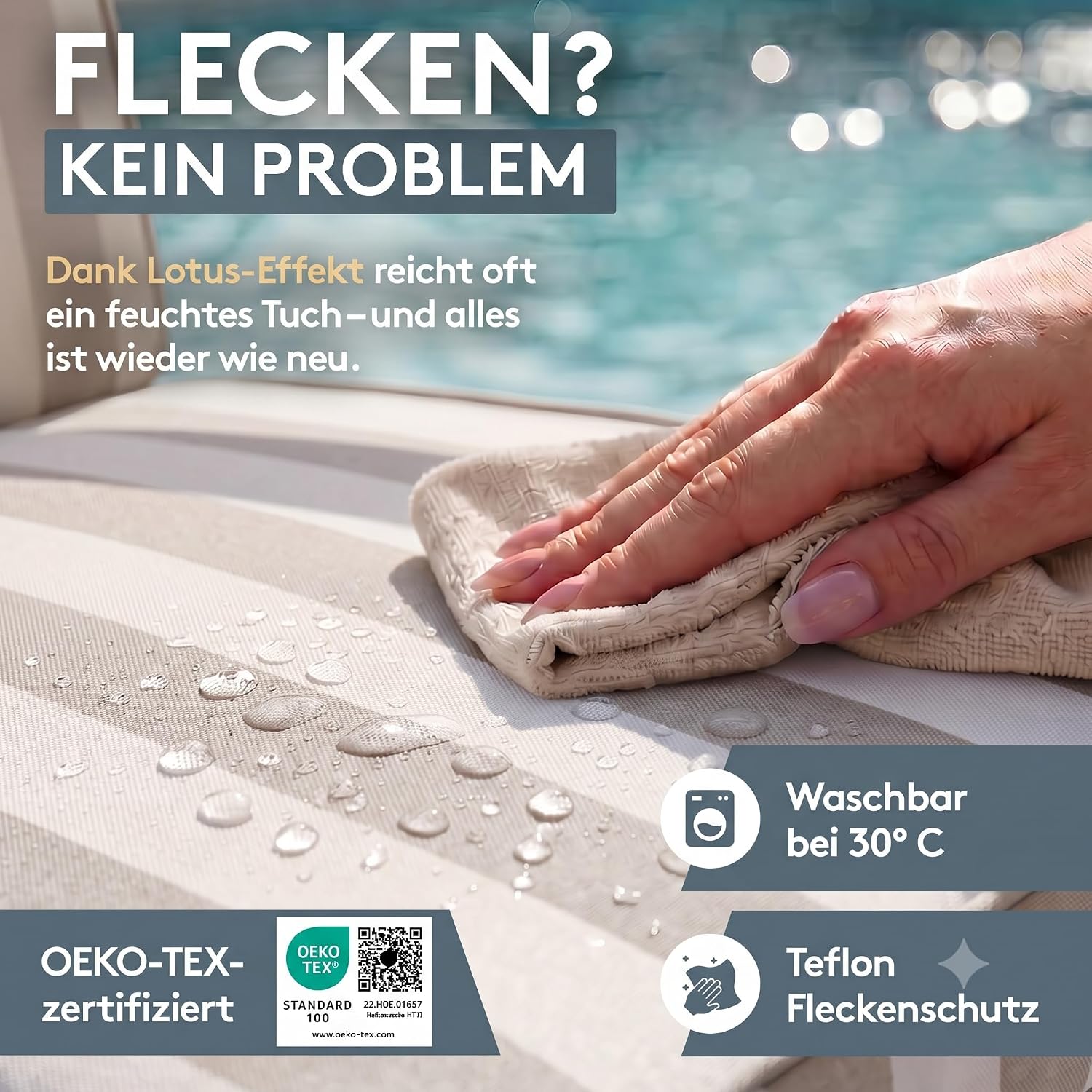 Thumbnail 3 de LILENO HOME Sonnenliege Auflage mit Kopfkissen – 1er Set in Blockstreifen Beige
